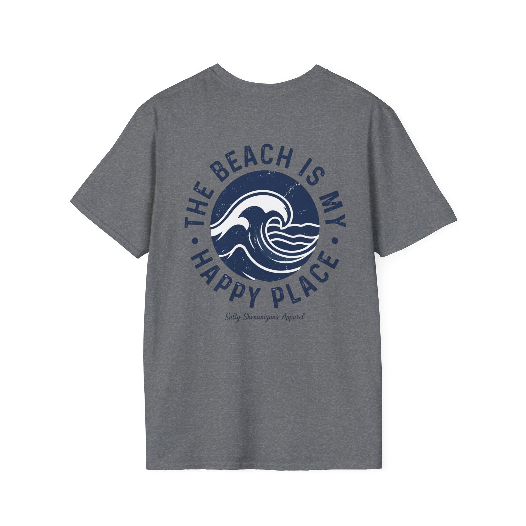 Salty Shenanigans Apparel The Beach Is My Happy Place T-Shirt Printify