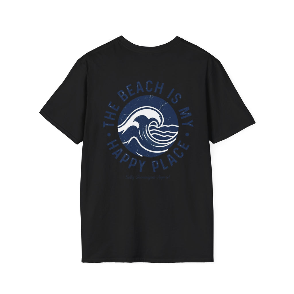 Salty Shenanigans Apparel The Beach Is My Happy Place T-Shirt Printify