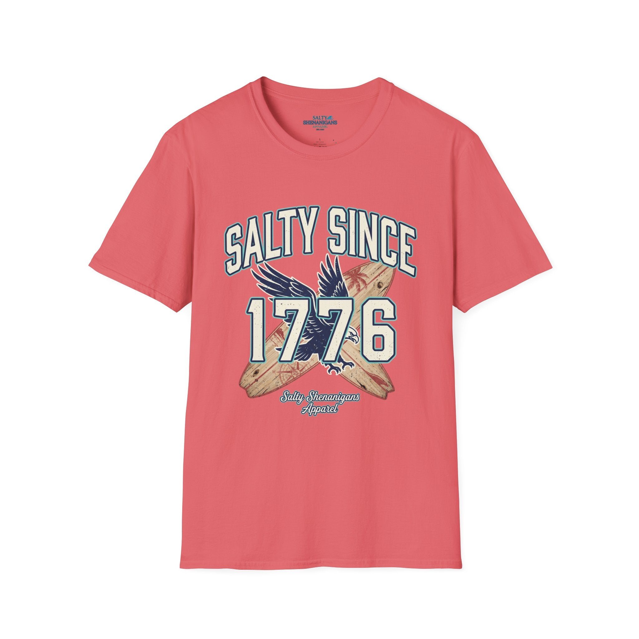 Salty Since 1776 Eagle Surfboard Patriotic Beach Shirt Printify