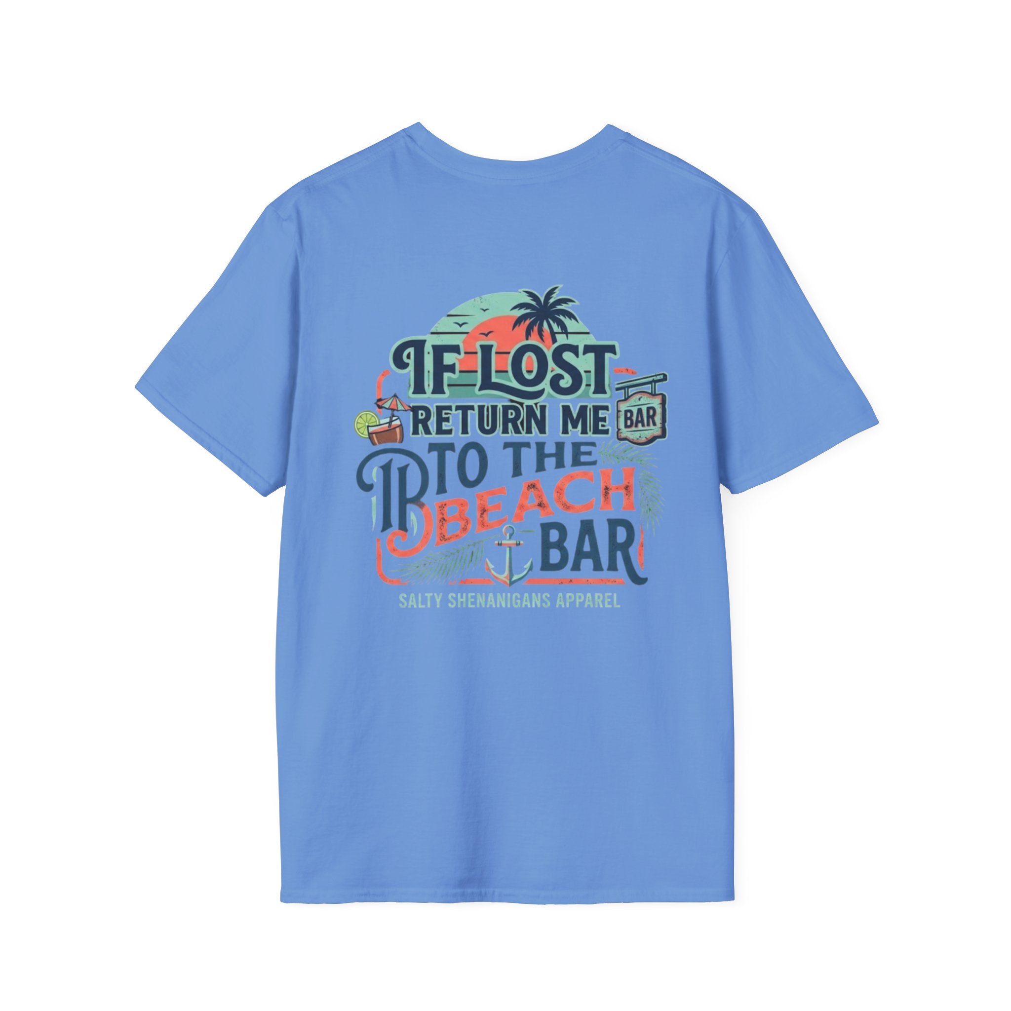 If Lost Return Me To The Beach Bar T-Shirt | Funny Coastal Vacation Graphic Tee | Gildan 64000 | Salty Shenanigans Apparel Printify