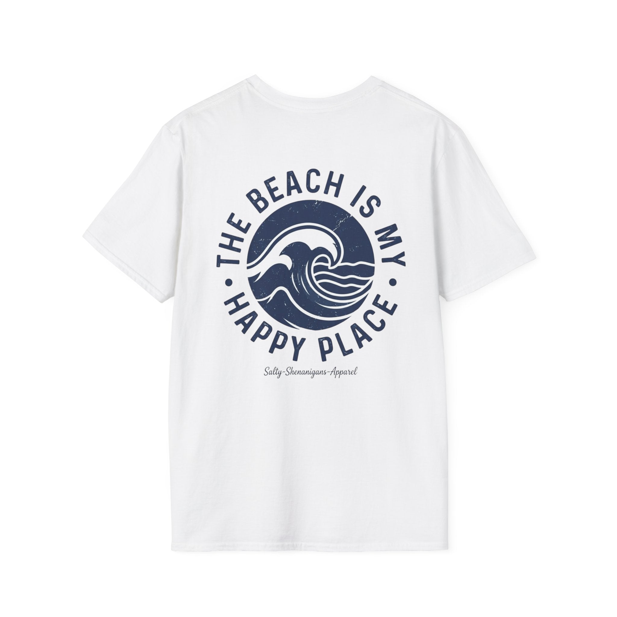 Salty Shenanigans Apparel The Beach Is My Happy Place T-Shirt Printify