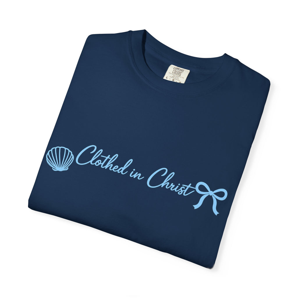 Clothed in Christ Coastal T-Shirt- Blue Print Printify