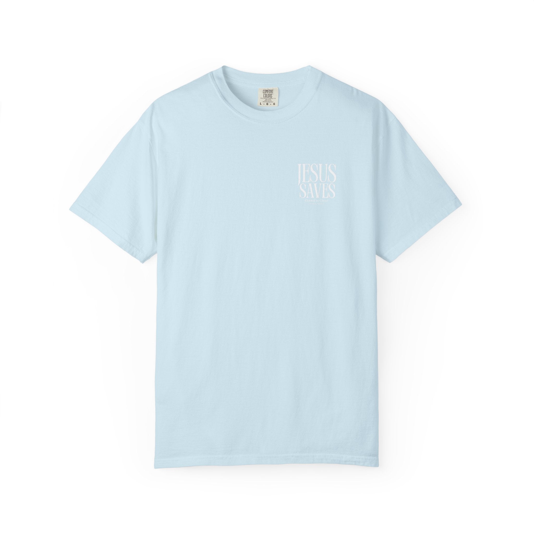 Jesus Saves T-Shirt — Minimal Embossed Religious Tee Printify
