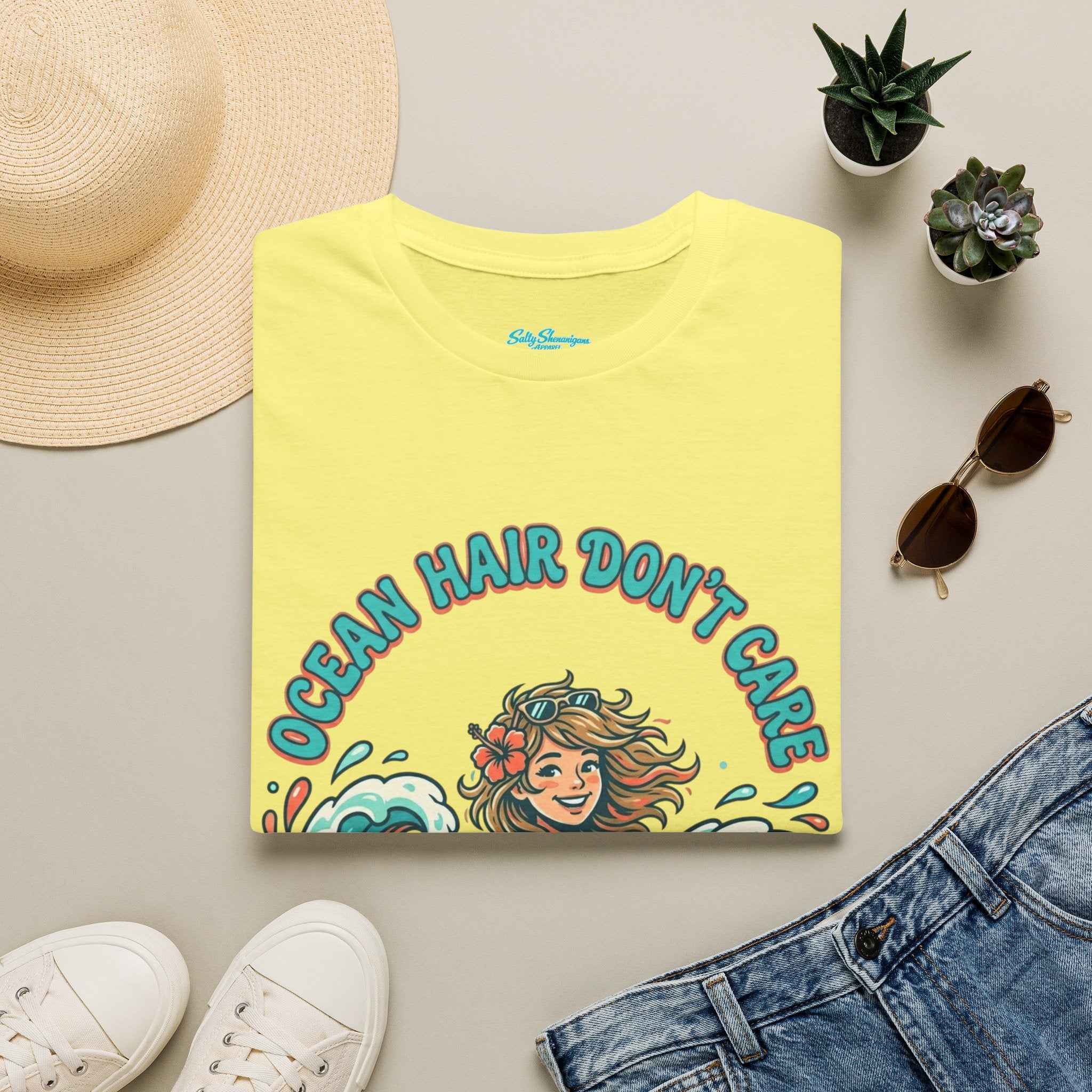 Ocean Hair Don't Care Salty Shenanigans Apparel  T-Shirt Printify