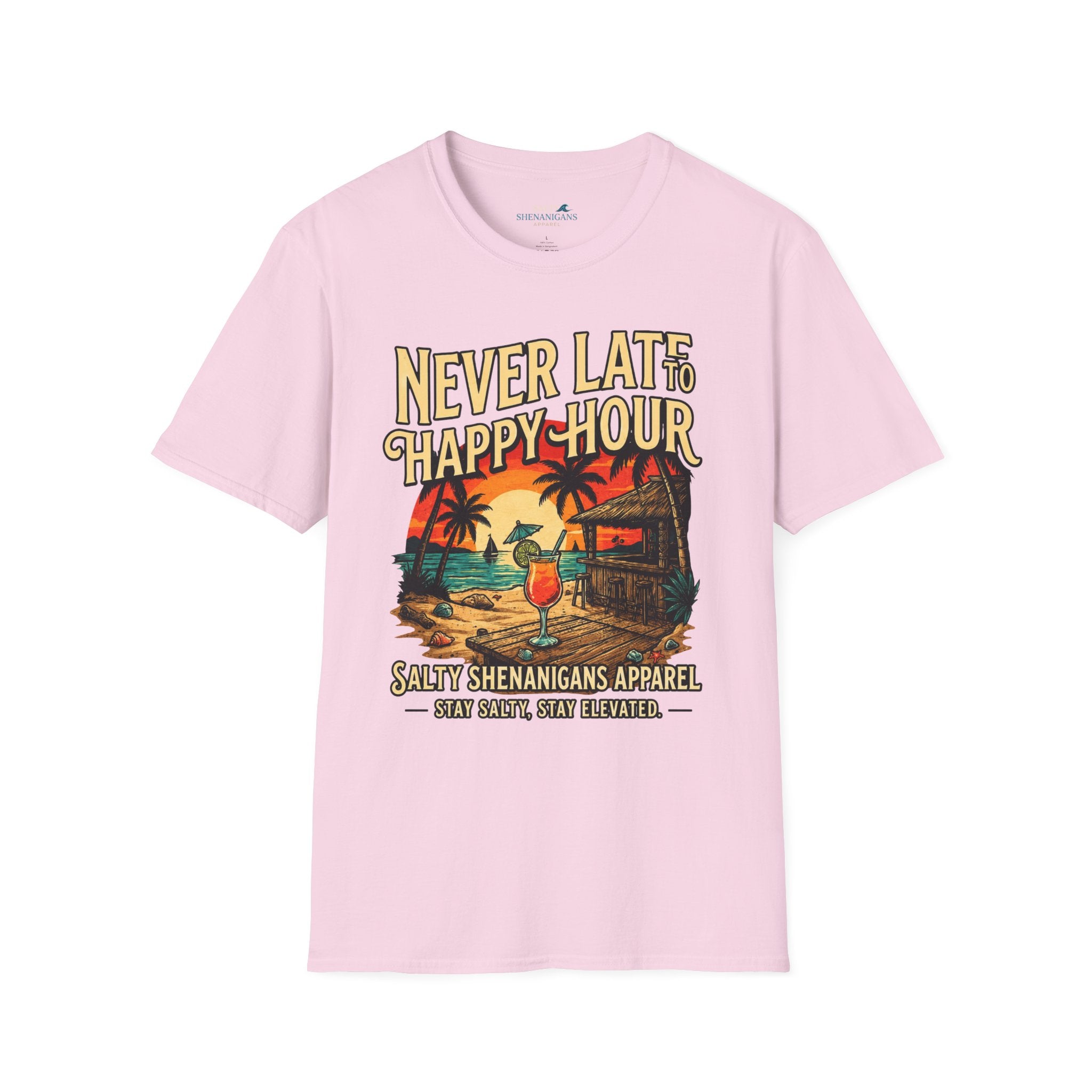 🌴 JULY SPECIAL | Never Late to Happy Hour Front Graphic | Starting at $21.99 Printify