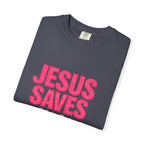 Clothed In Christ -Jesus Saves T-Shirt — Bold Pink Christian Faith Tee Printify