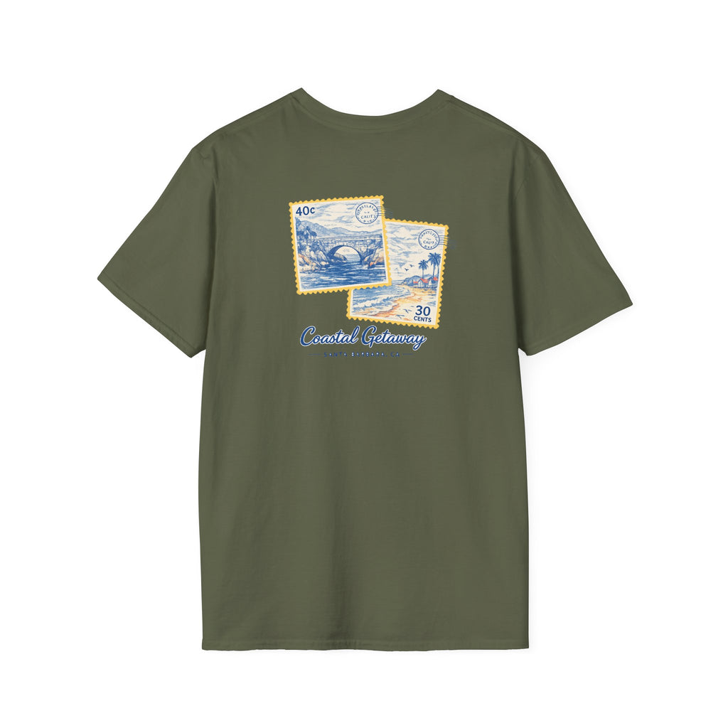 Coastal Getaway T-Shirt — Vintage Stamp Beach Tee Printify
