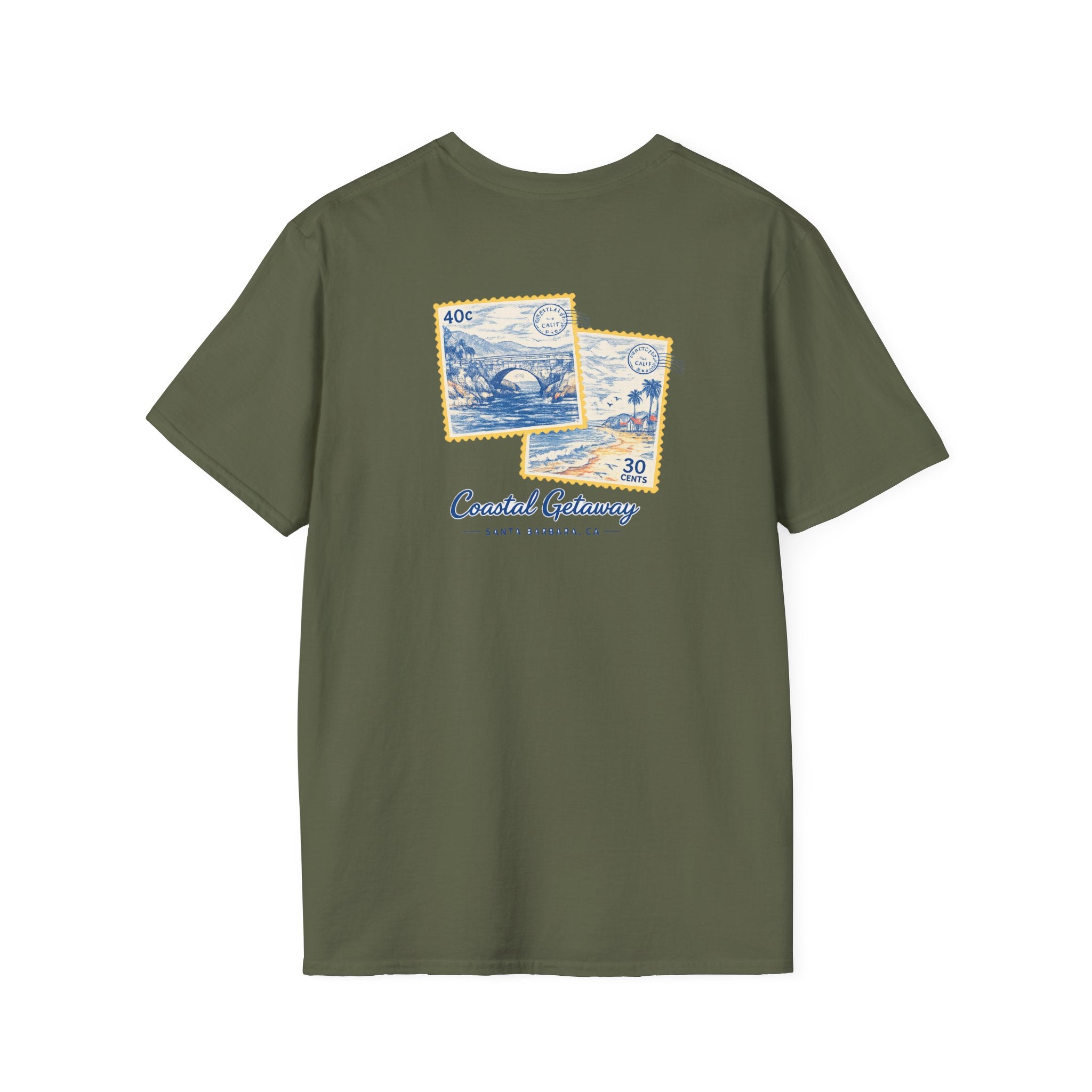 Coastal Getaway T-Shirt — Vintage Stamp Beach Tee Printify