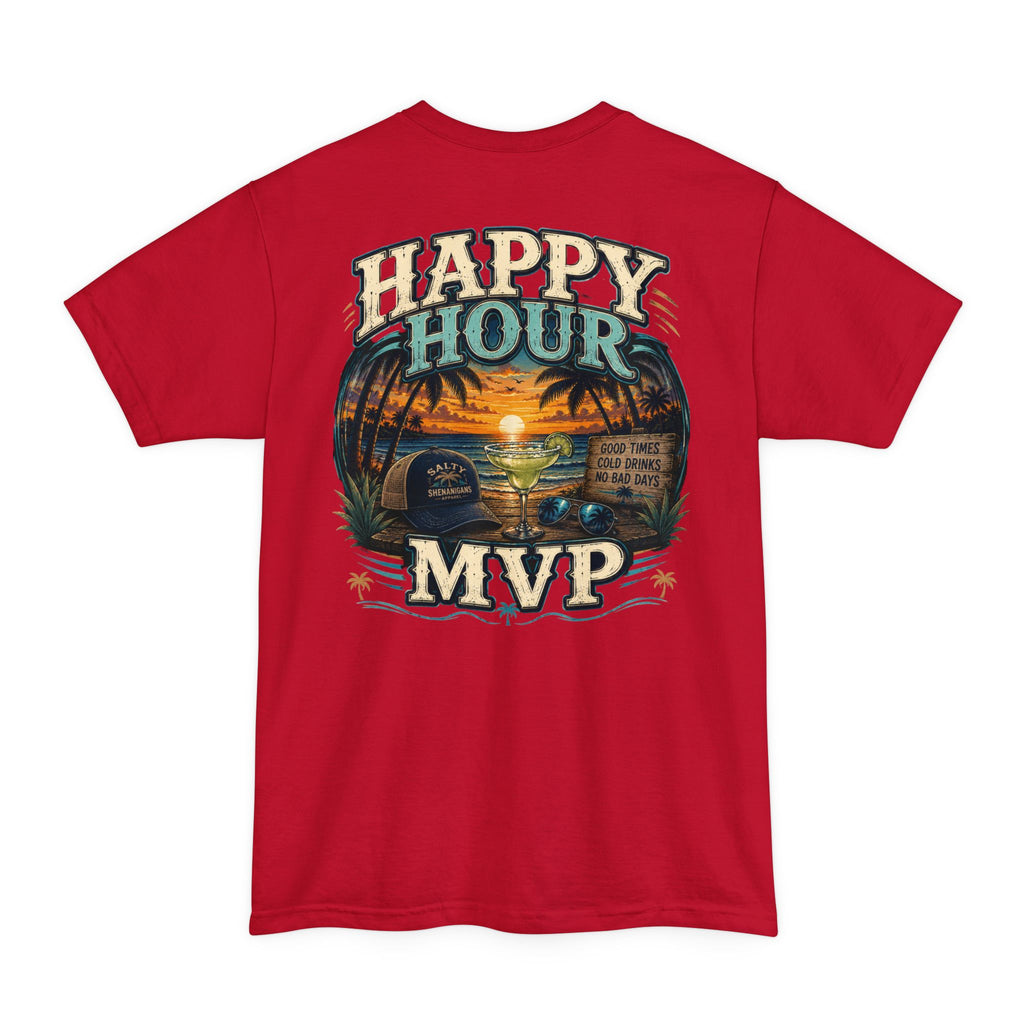 Happy Hour MVP Beach Bar Graphic Tall T-Shirt | Hanes Beefy-T Tall Tee Printify