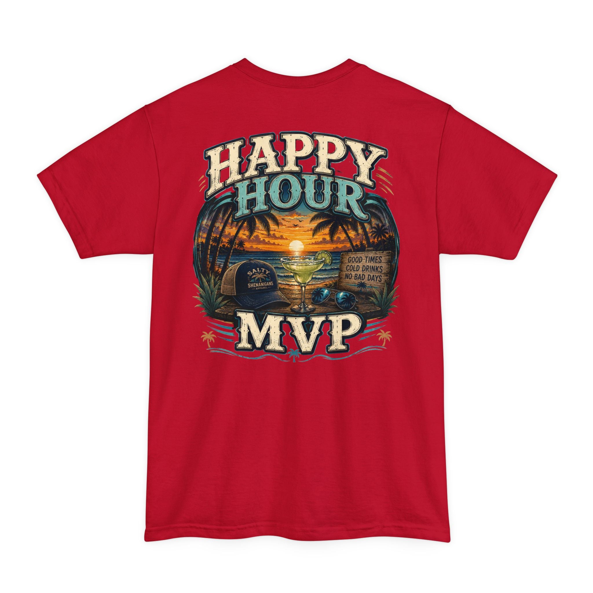 Happy Hour MVP Beach Bar Graphic Tall T-Shirt | Hanes Beefy-T Tall Tee Printify
