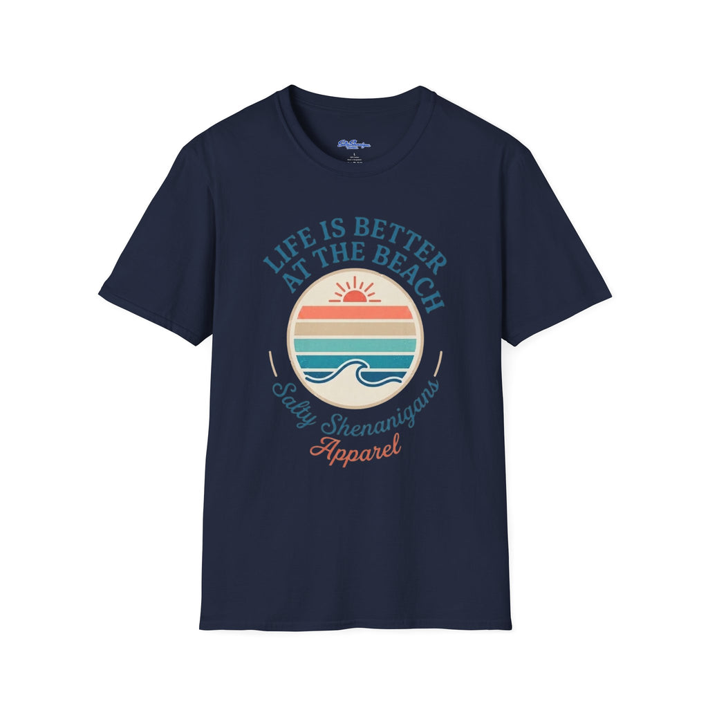 Salty Shenanigans Apparel Life's Better At The Beach T-Shirt Printify
