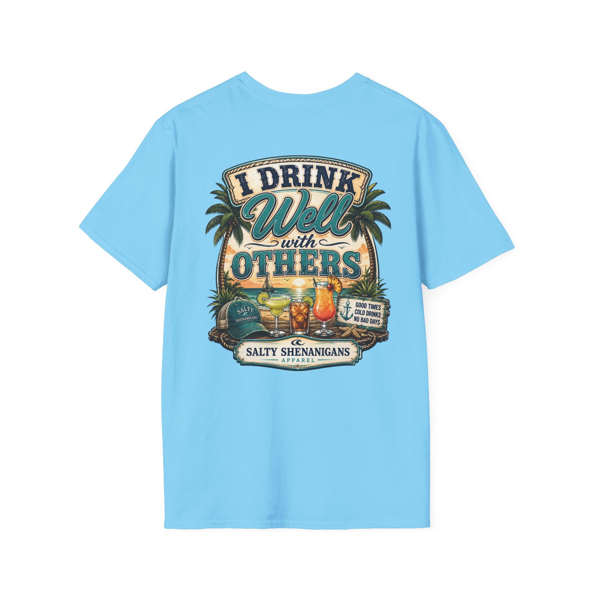 I Drink Well With Others Beach Bar T-Shirt | Tropical Happy Hour Shirt Printify