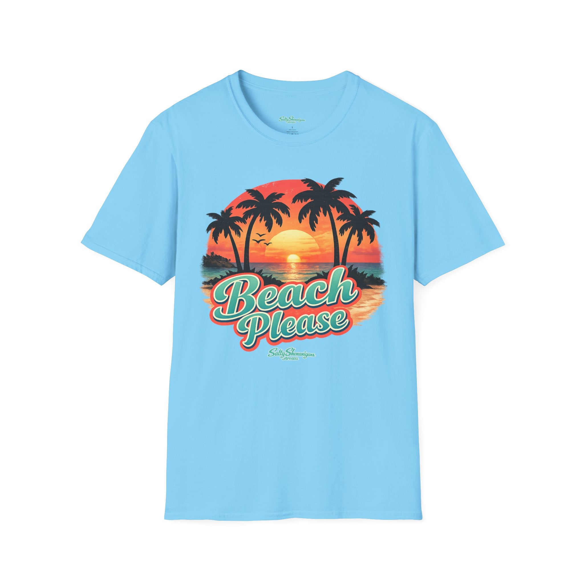 Salty Shenanigans Apparel Beach Please Sunset T-Shirt Printify
