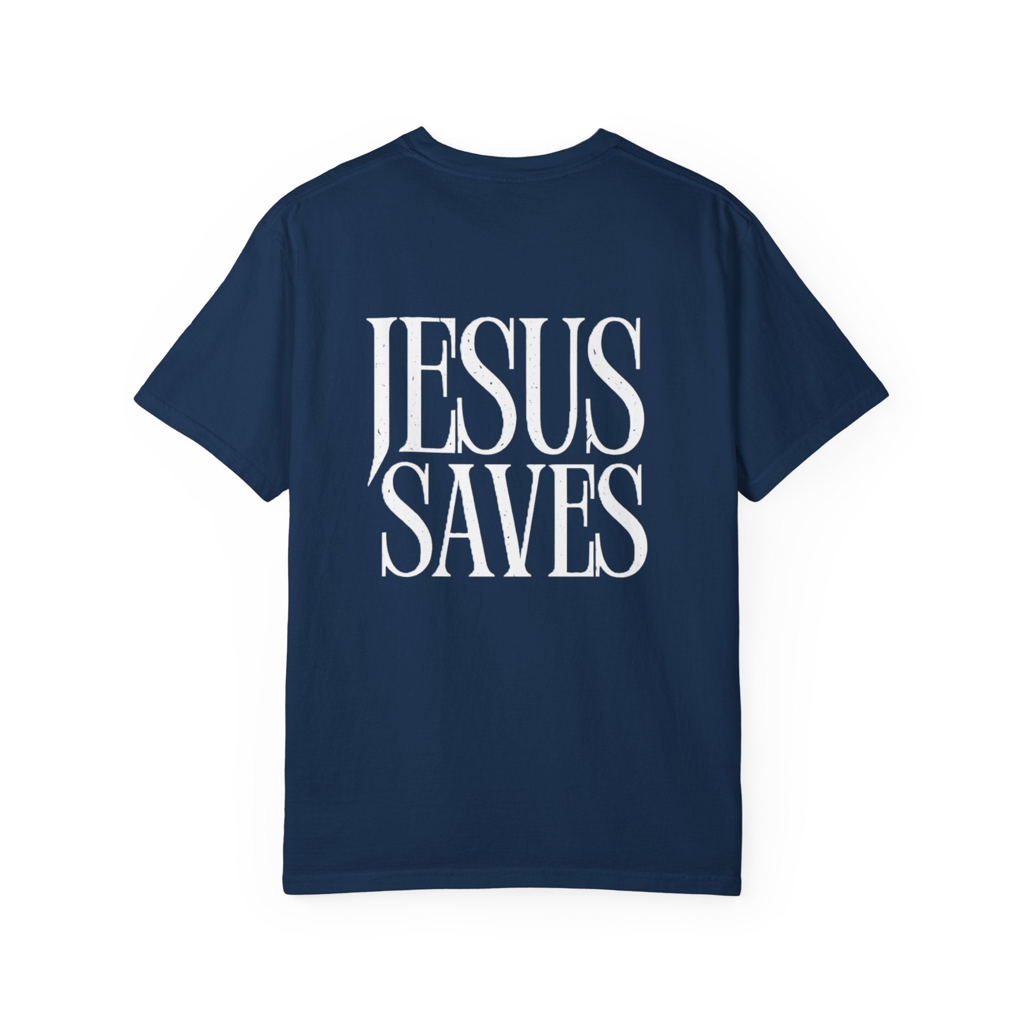 Jesus Saves T-Shirt — Minimal Embossed Religious Tee Printify