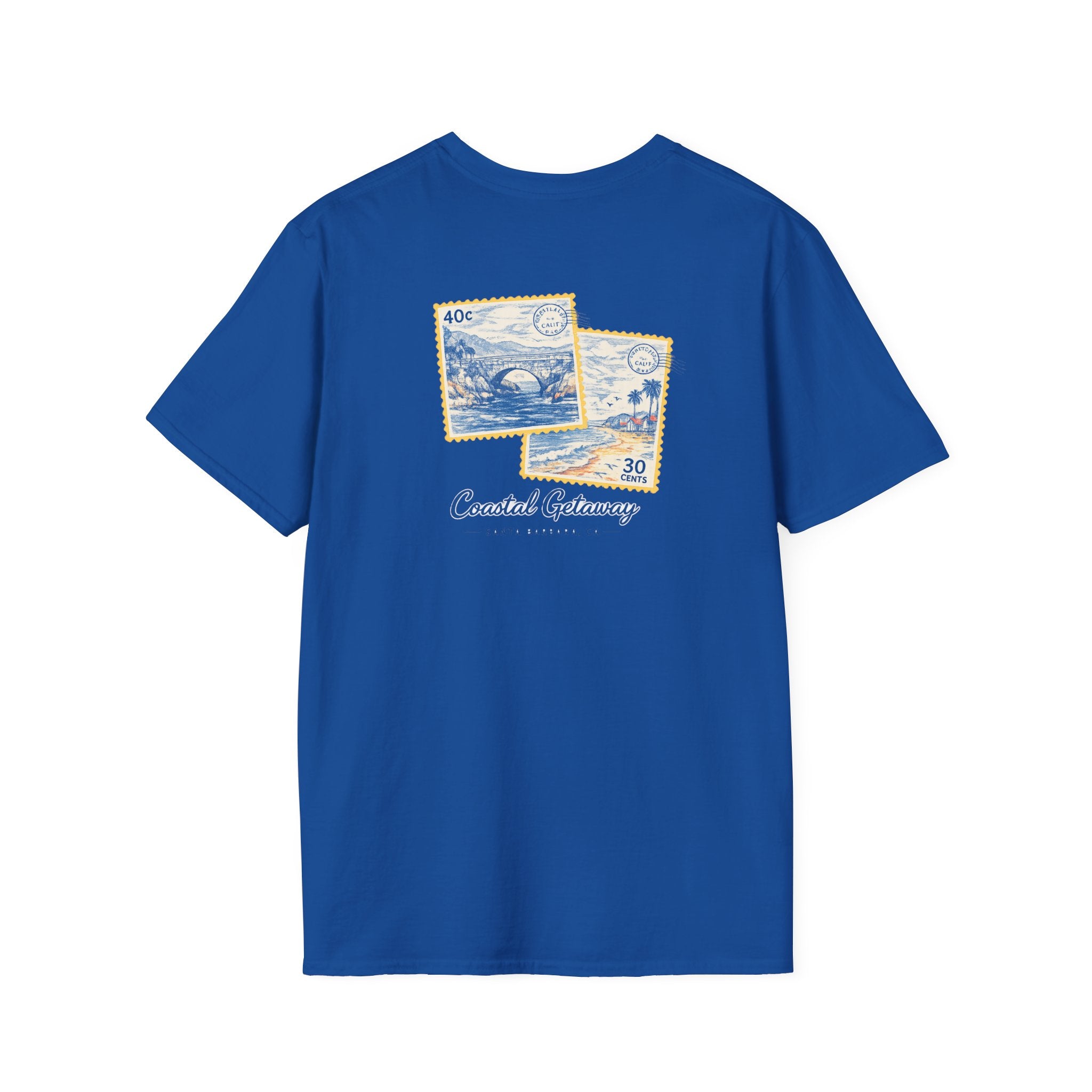 Coastal Getaway T-Shirt — Vintage Stamp Beach Tee Printify
