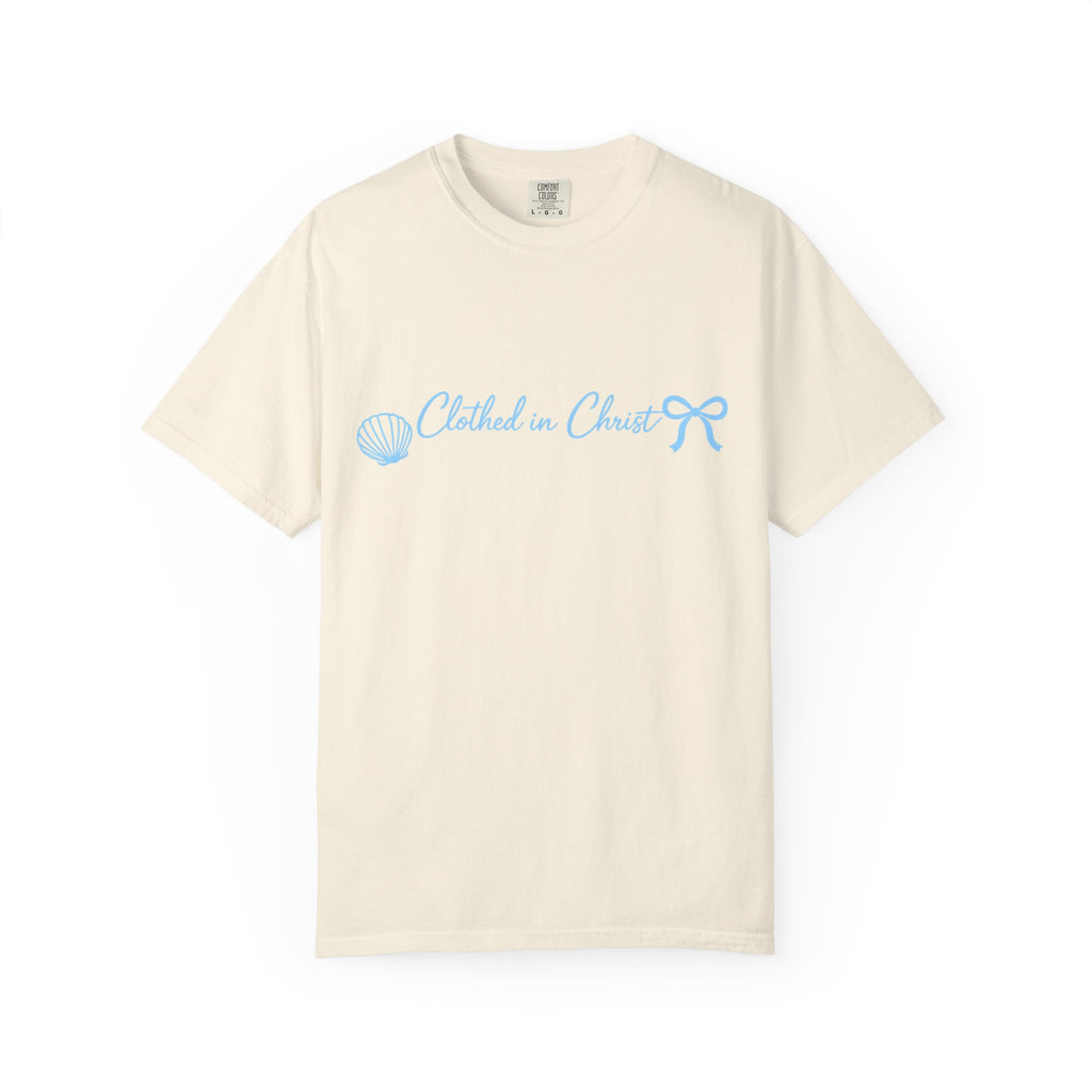 Clothed in Christ Coastal T-Shirt- Blue Print Printify