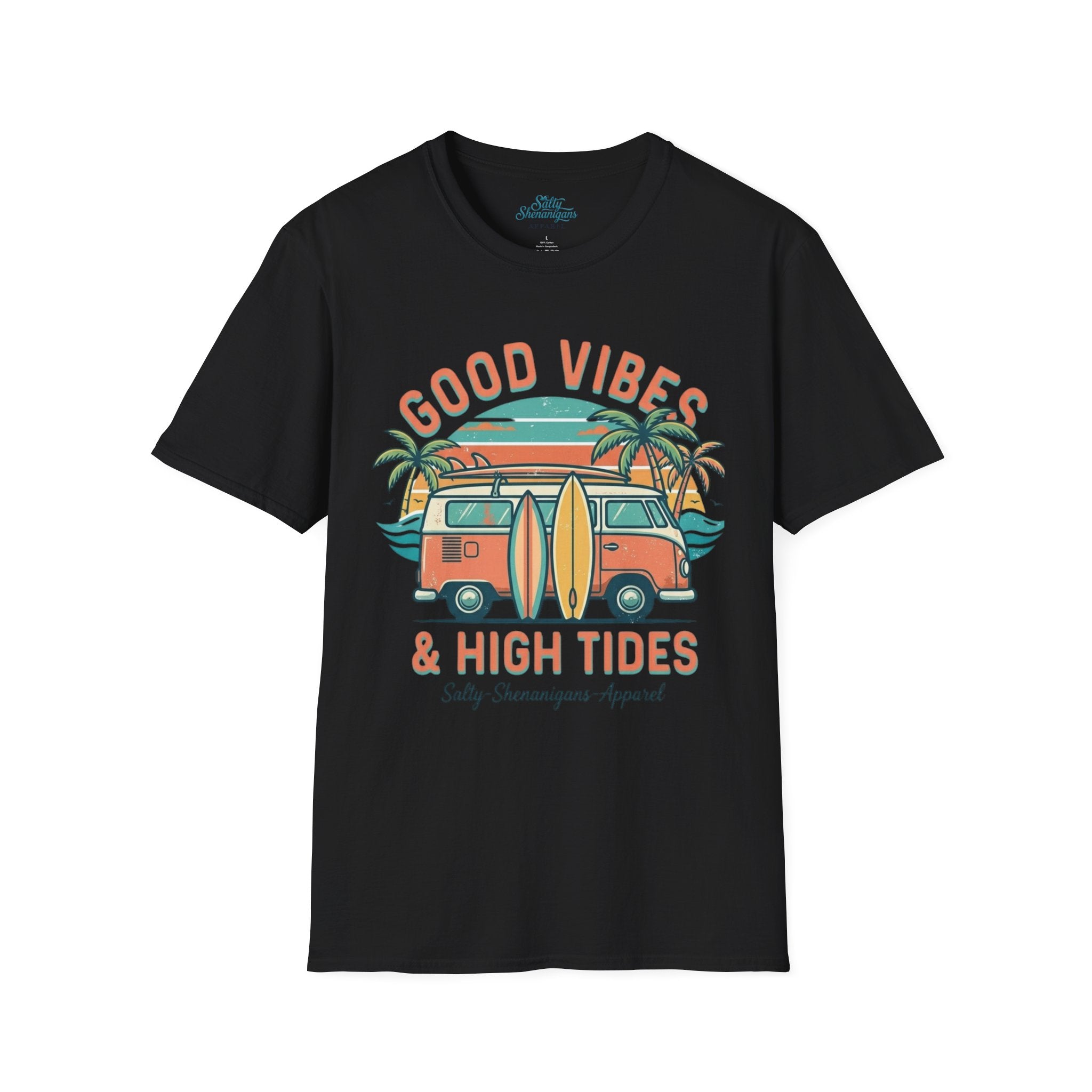 Good Vibes High Tides Beach Shirt | Coastal Surf Lifestyle Tee Printify