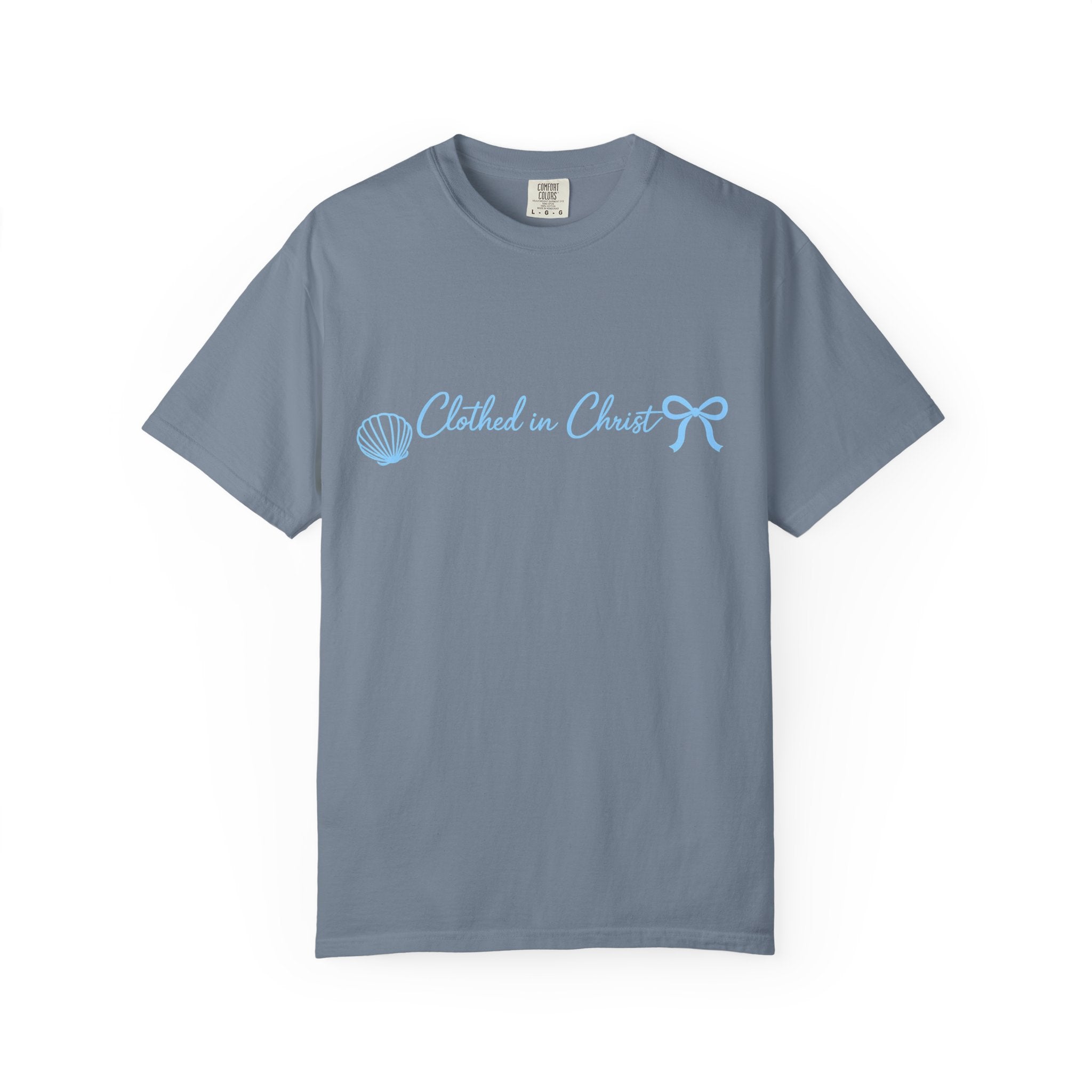 Clothed in Christ Coastal T-Shirt- Blue Print Printify