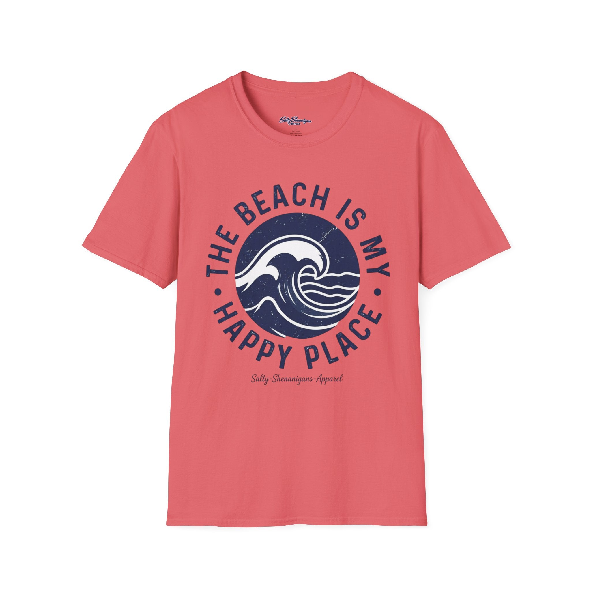 Salty Shenanigans Apparel The Beach Is My Happy Place T-Shirt Printify