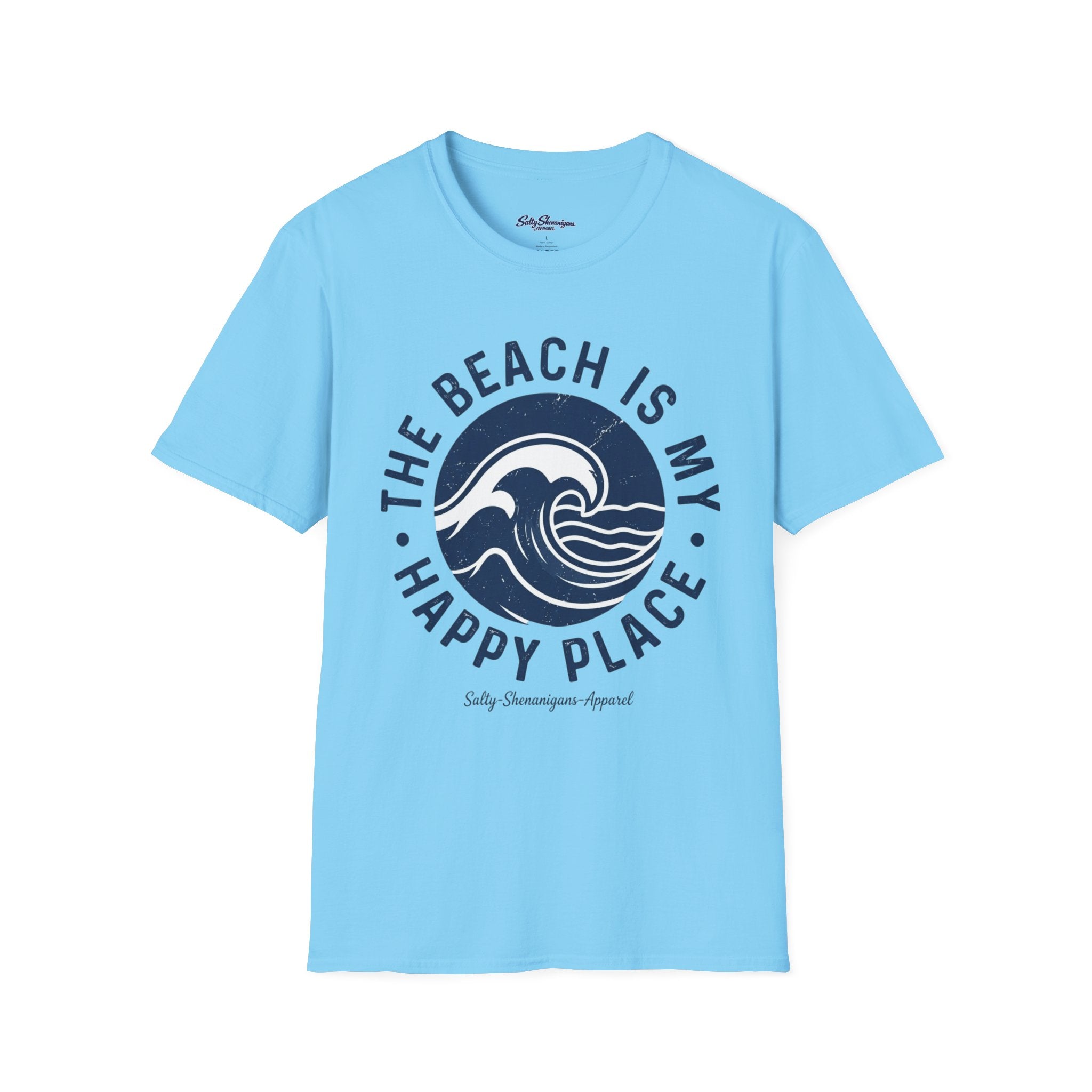 Salty Shenanigans Apparel The Beach Is My Happy Place T-Shirt Printify
