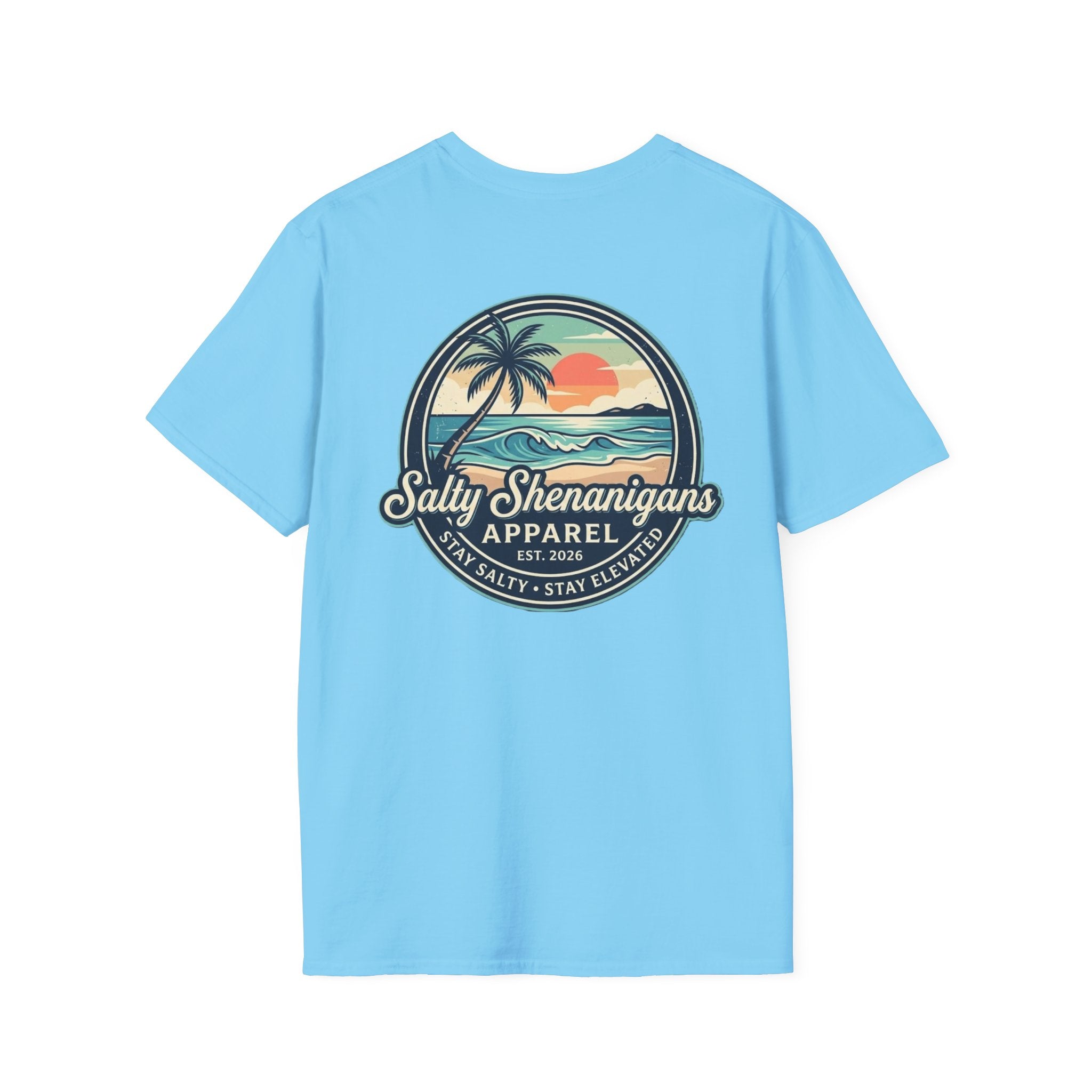 Salty Shenanigans Vintage Coastal Sunset Logo Printify