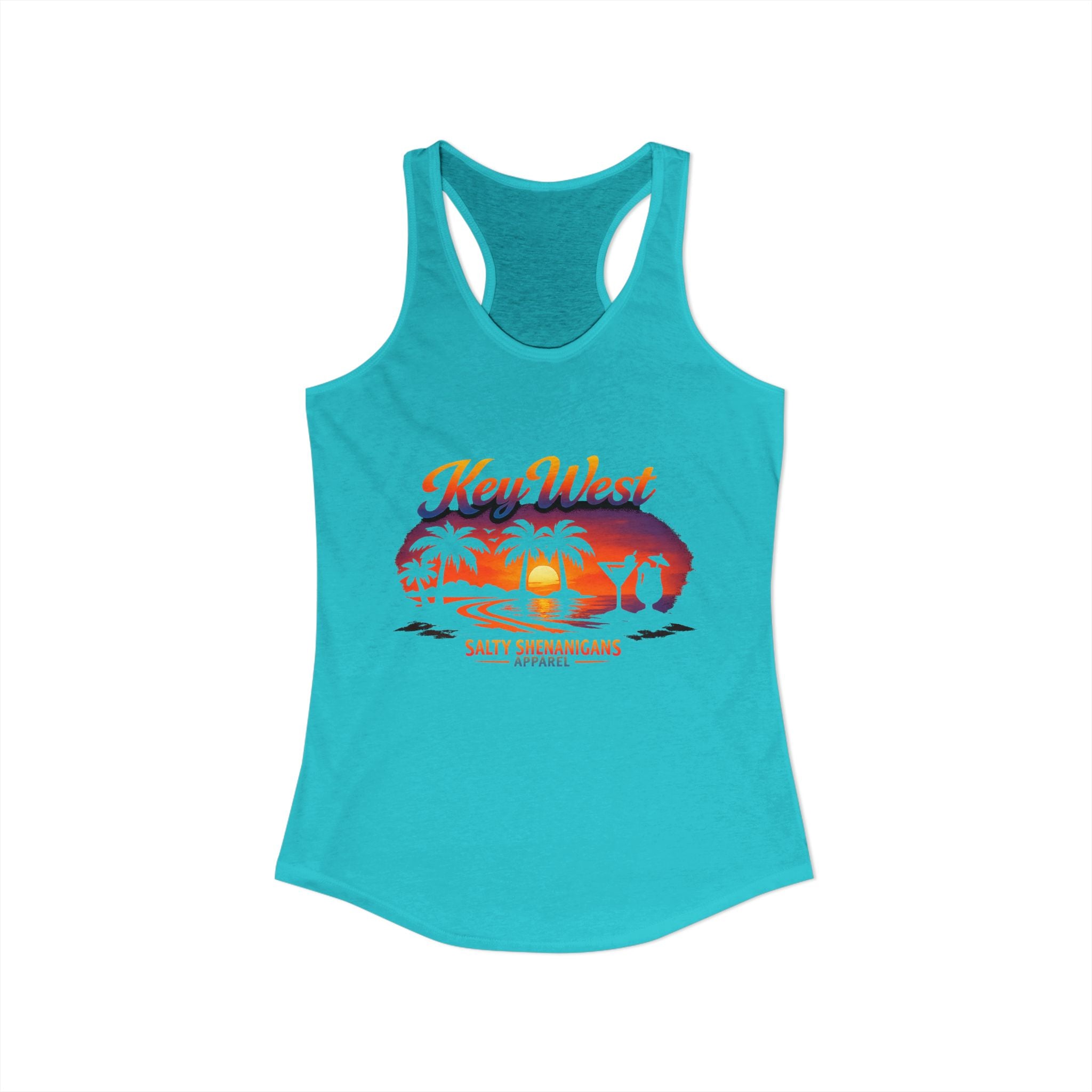 Women's Salty Shenanigans Key West Palm Racerback Tank Printify