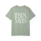 Jesus Saves T-Shirt — Minimal Embossed Religious Tee Printify
