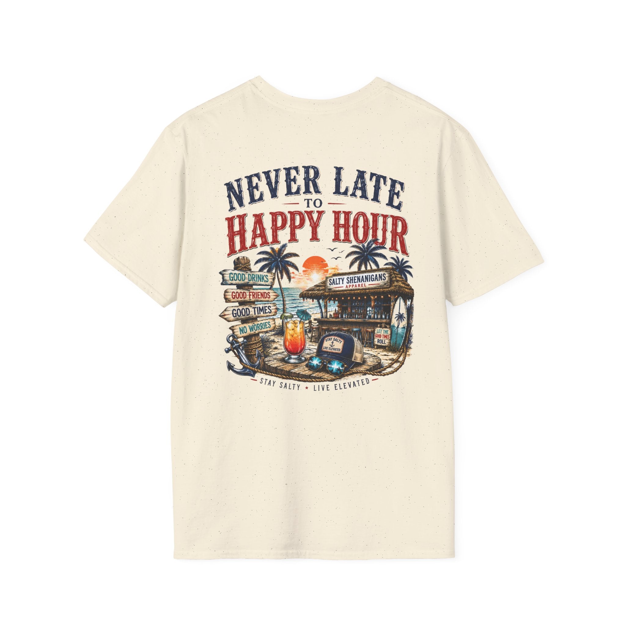 Happy Hour Never Waits Premium Coastal Beach Tee Printify