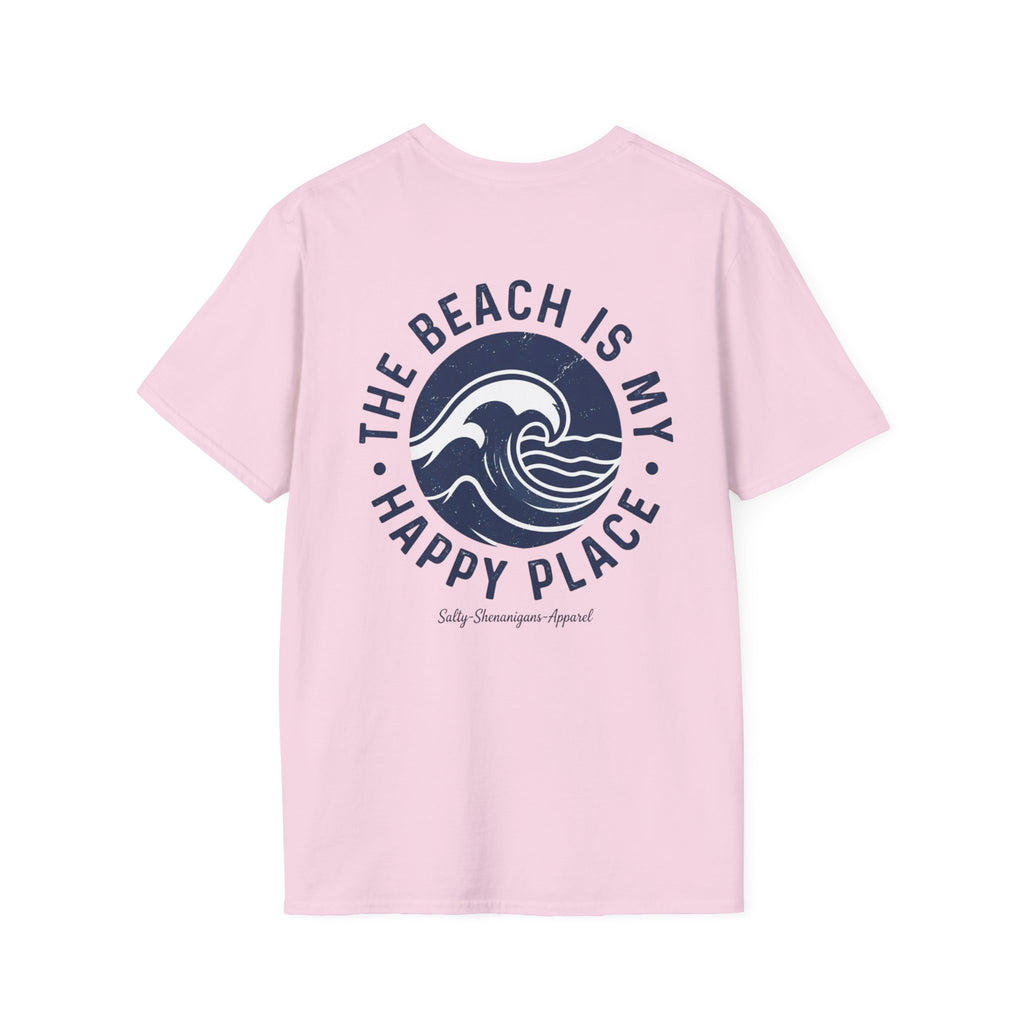 Salty Shenanigans Apparel The Beach Is My Happy Place T-Shirt Printify