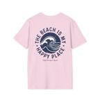 Salty Shenanigans Apparel The Beach Is My Happy Place T-Shirt Printify