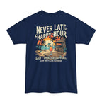 Never Late to Happy Hour – Funny Beach Bar Graphic Tee | Hanes Beefy-T Adult T-Shirt Printify