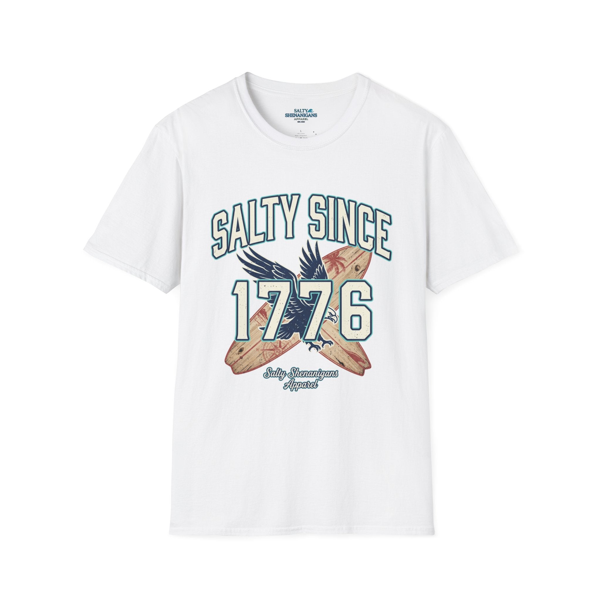 Salty Since 1776 Eagle Surfboard Patriotic Beach Shirt Printify