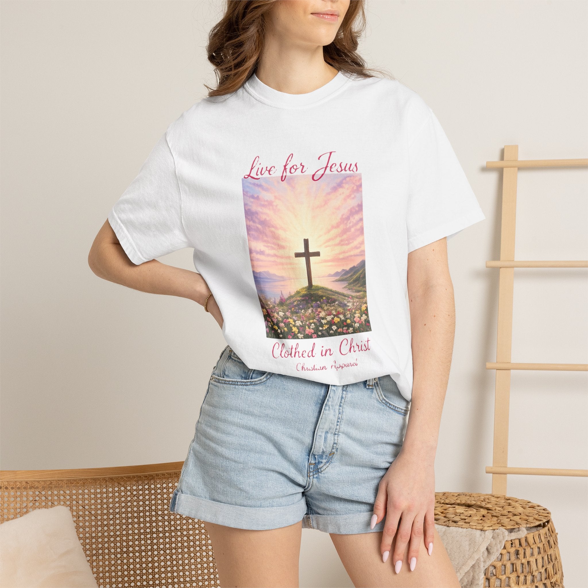 Clothed In Christ -Faith Cross T-Shirt — "Live for Jesus / Clothed in Christ" Christian Graphic Tee Printify