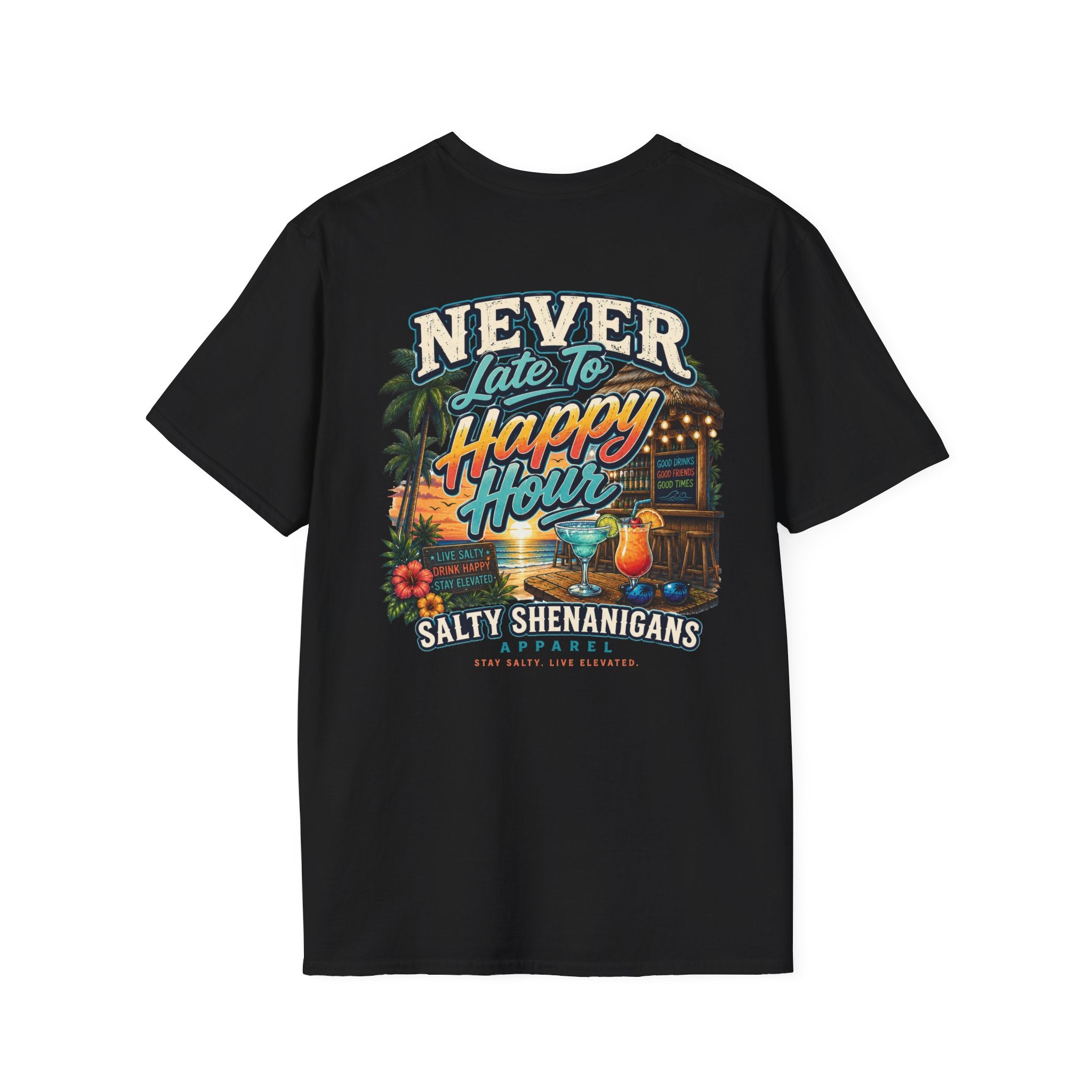 Never Late to Happy Hour Coastal Sunset Tee Printify