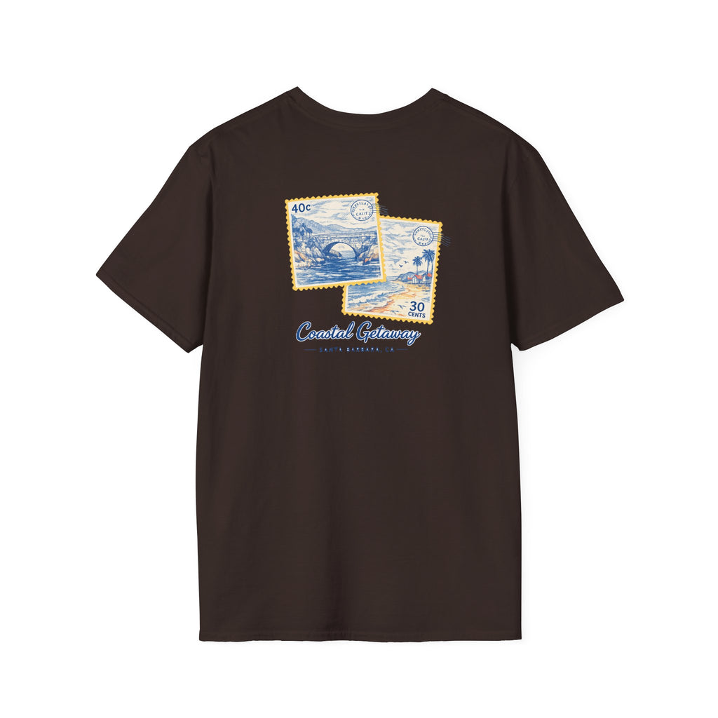 Coastal Getaway T-Shirt — Vintage Stamp Beach Tee Printify