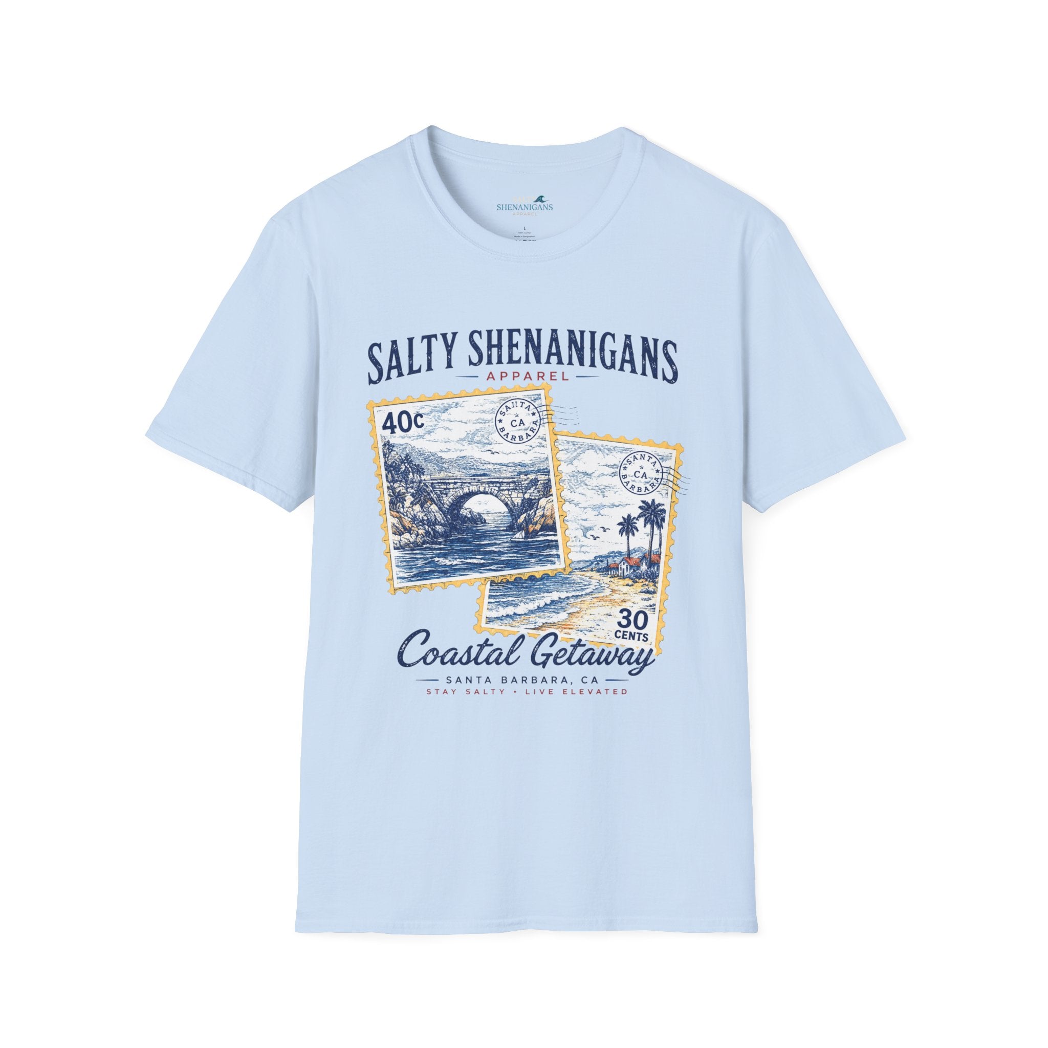 Coastal Getaway T-Shirt- Front Logo Printify
