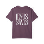 Jesus Saves T-Shirt — Minimal Embossed Religious Tee Printify