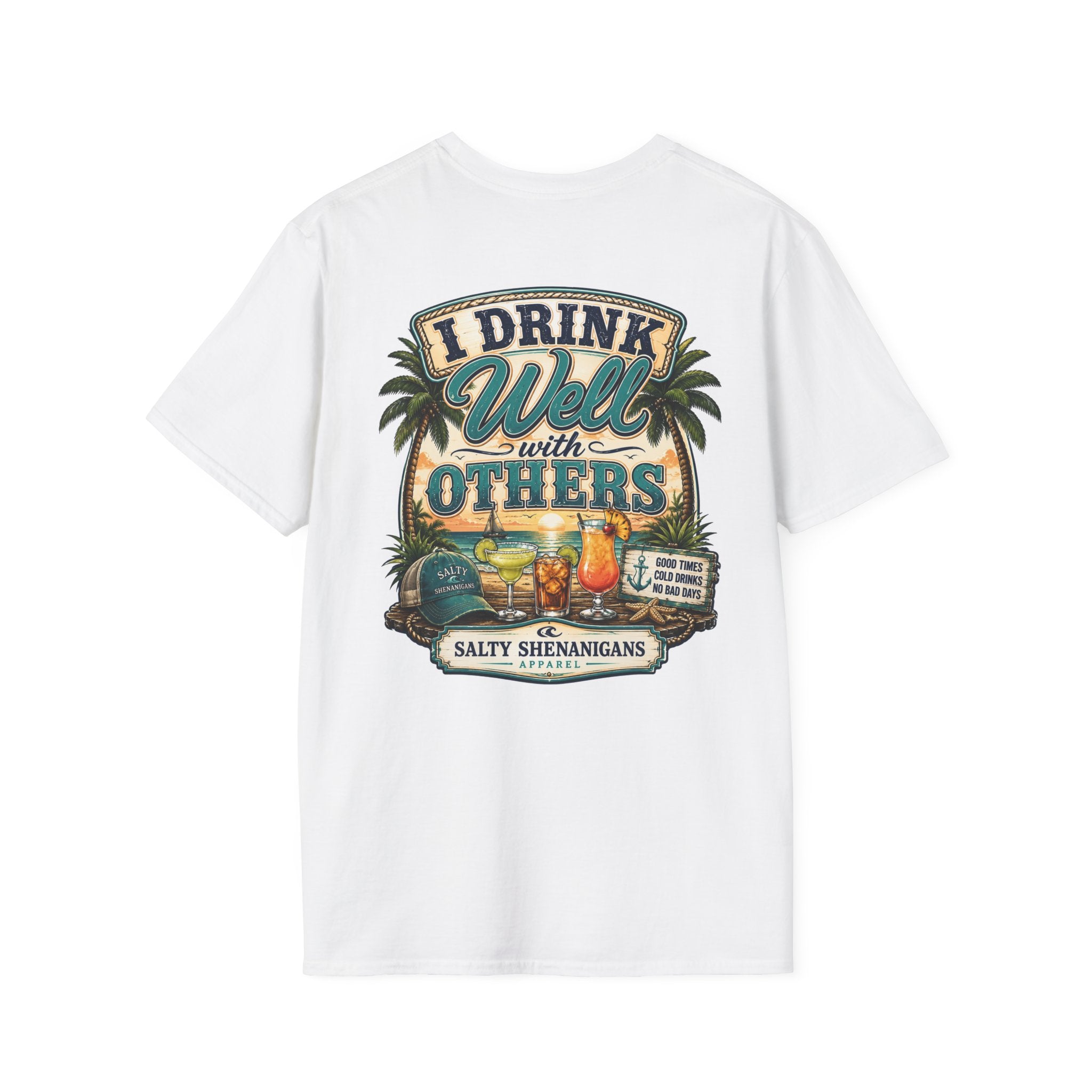 I Drink Well With Others Beach Bar T-Shirt | Tropical Happy Hour Shirt Printify