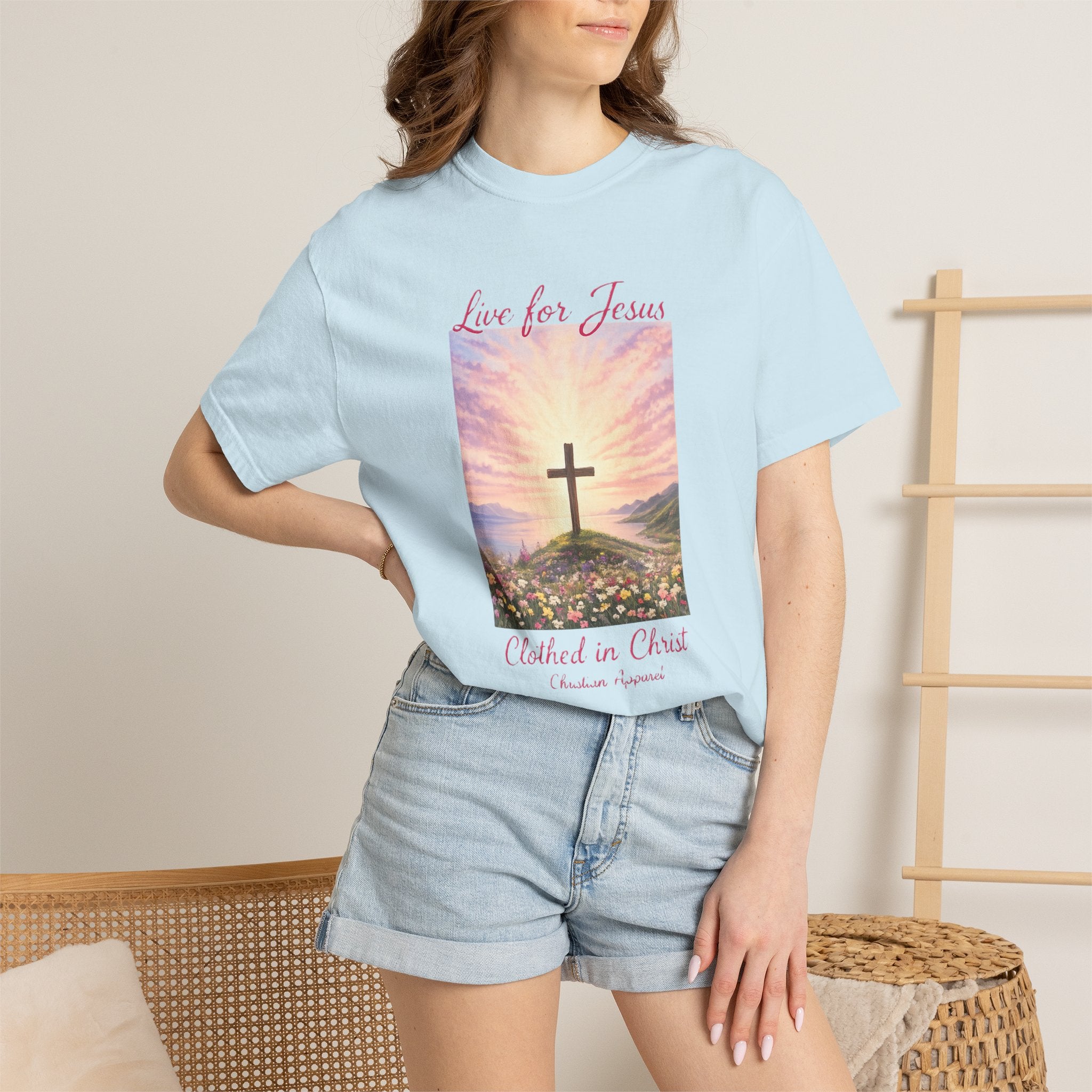 Clothed In Christ -Faith Cross T-Shirt — "Live for Jesus / Clothed in Christ" Christian Graphic Tee Printify