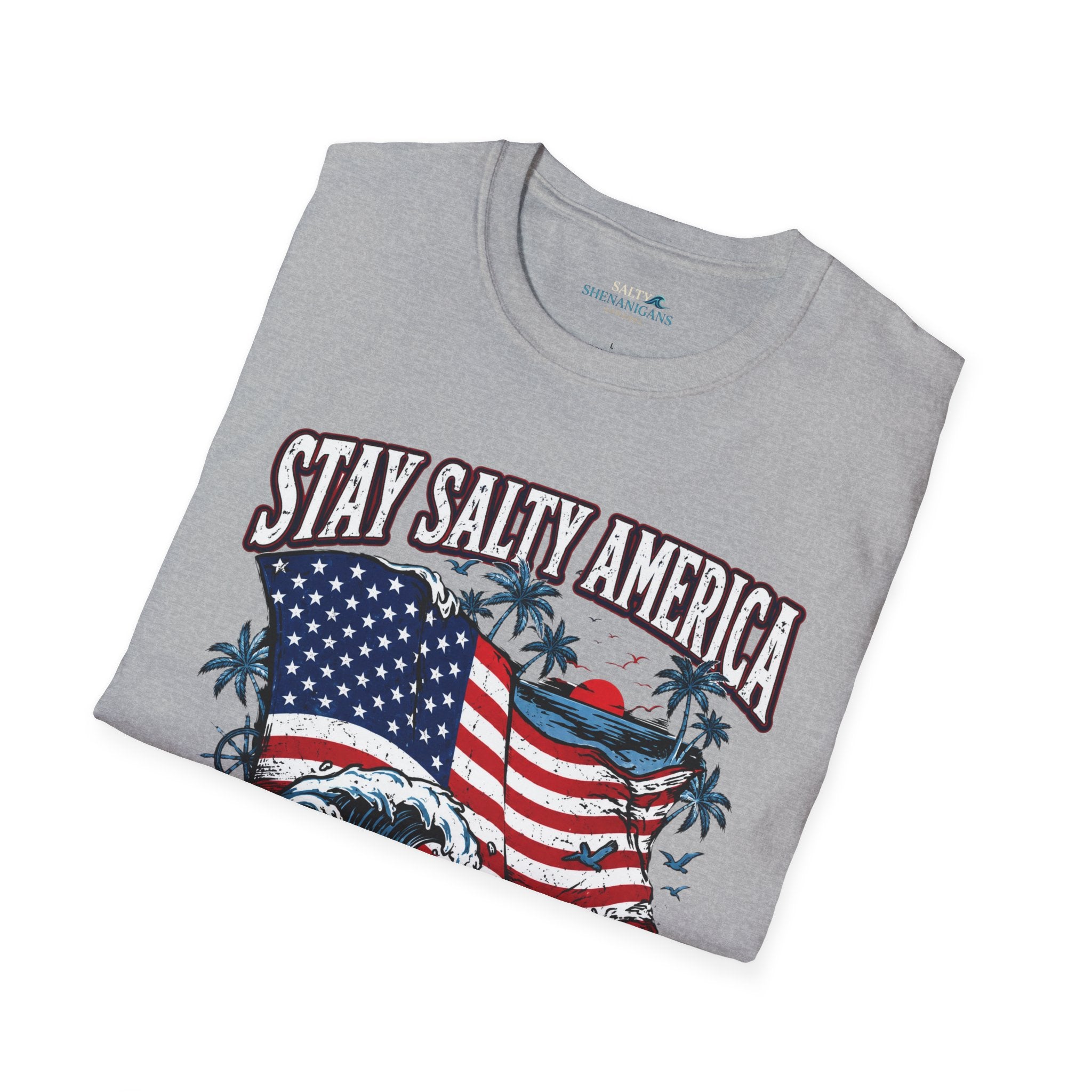 Stay Salty America Premium Beach Tee | Patriotic Coastal Graphic Shirt Printify