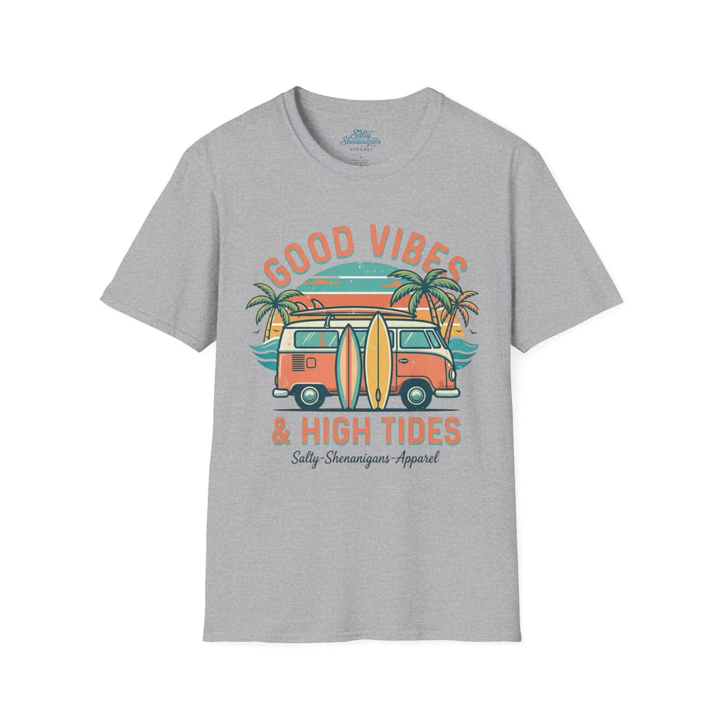 Good Vibes High Tides Beach Shirt | Coastal Surf Lifestyle Tee Printify