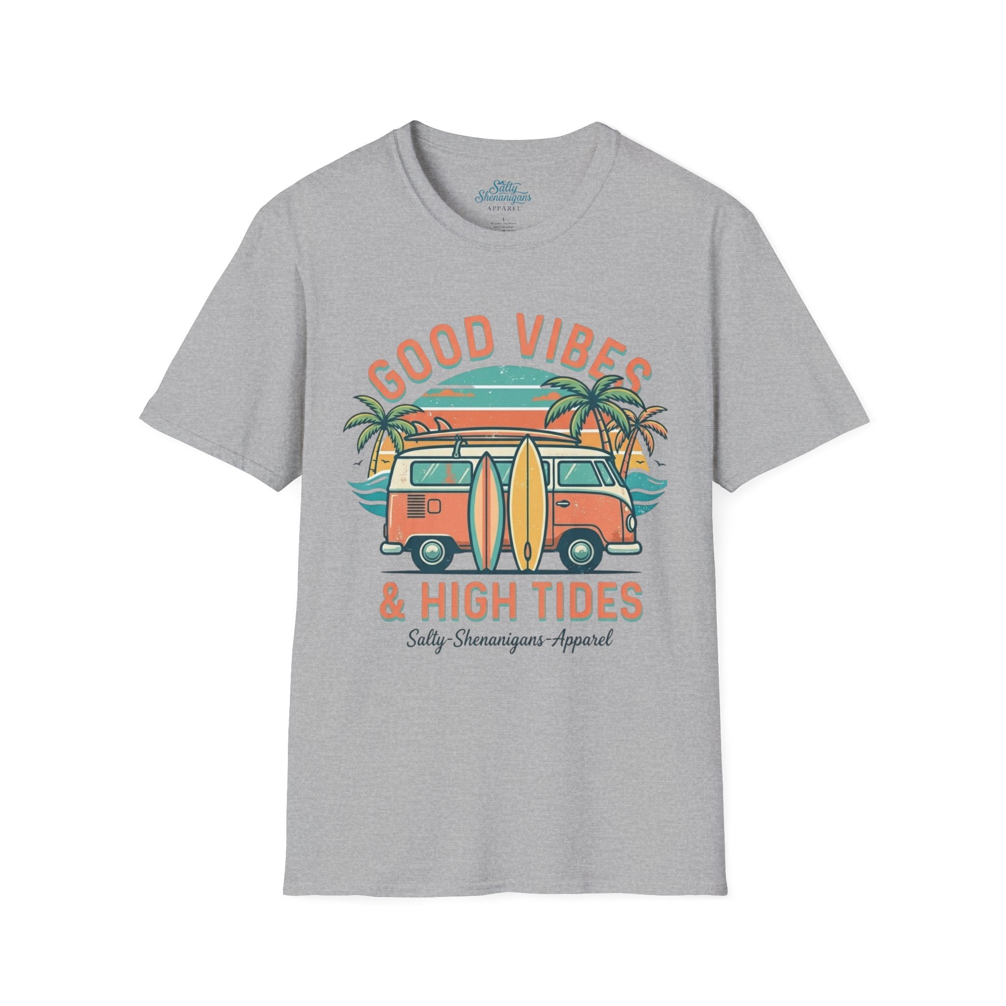 Good Vibes High Tides Beach Shirt | Coastal Surf Lifestyle Tee Printify