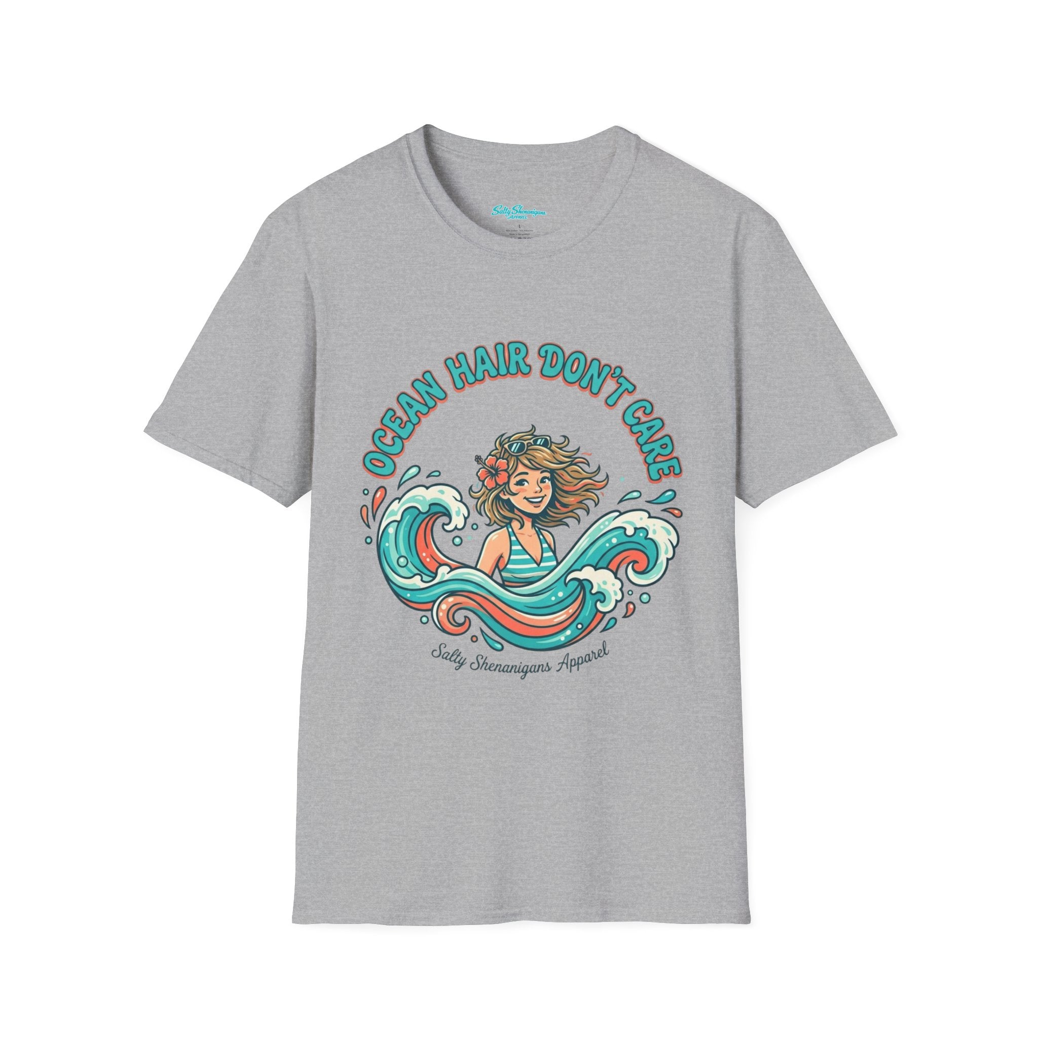 Ocean Hair Don't Care Salty Shenanigans Apparel  T-Shirt Printify