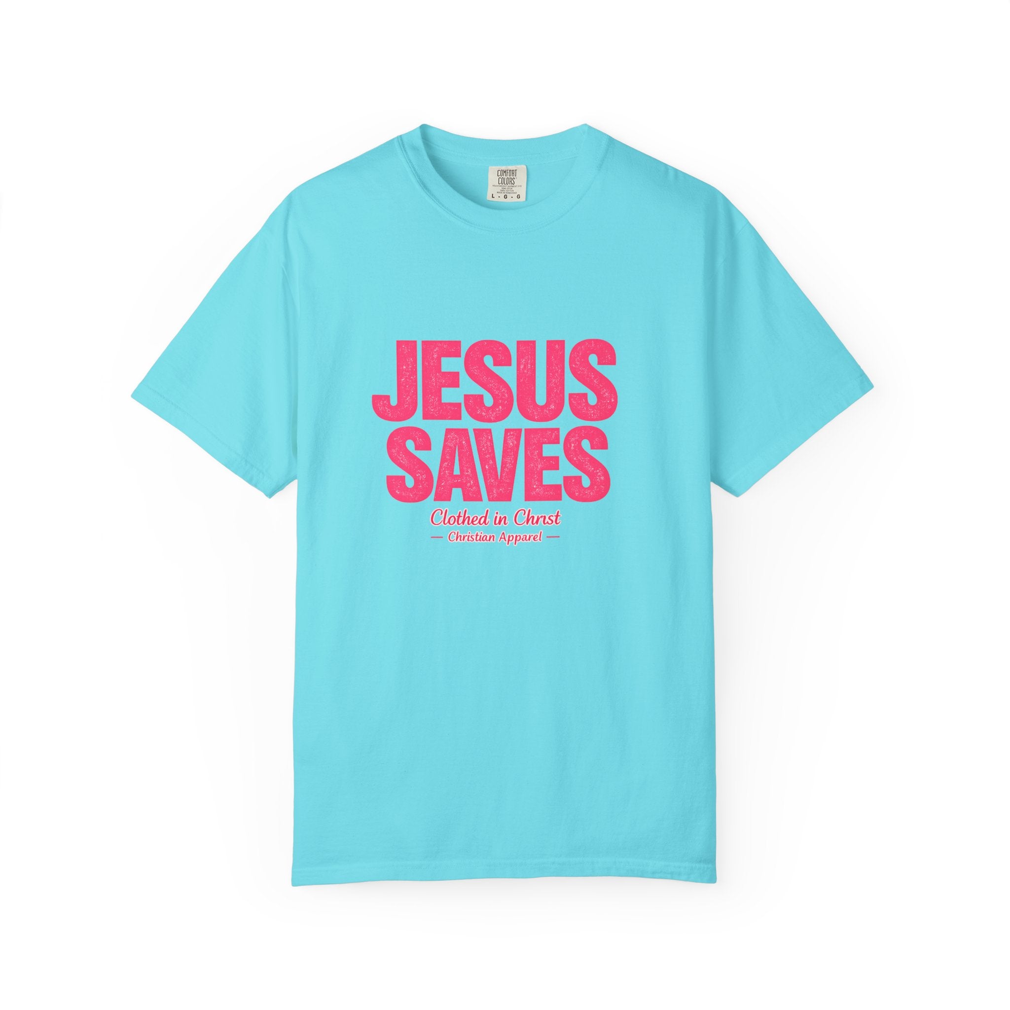 Clothed In Christ -Jesus Saves T-Shirt — Bold Pink Christian Faith Tee Printify