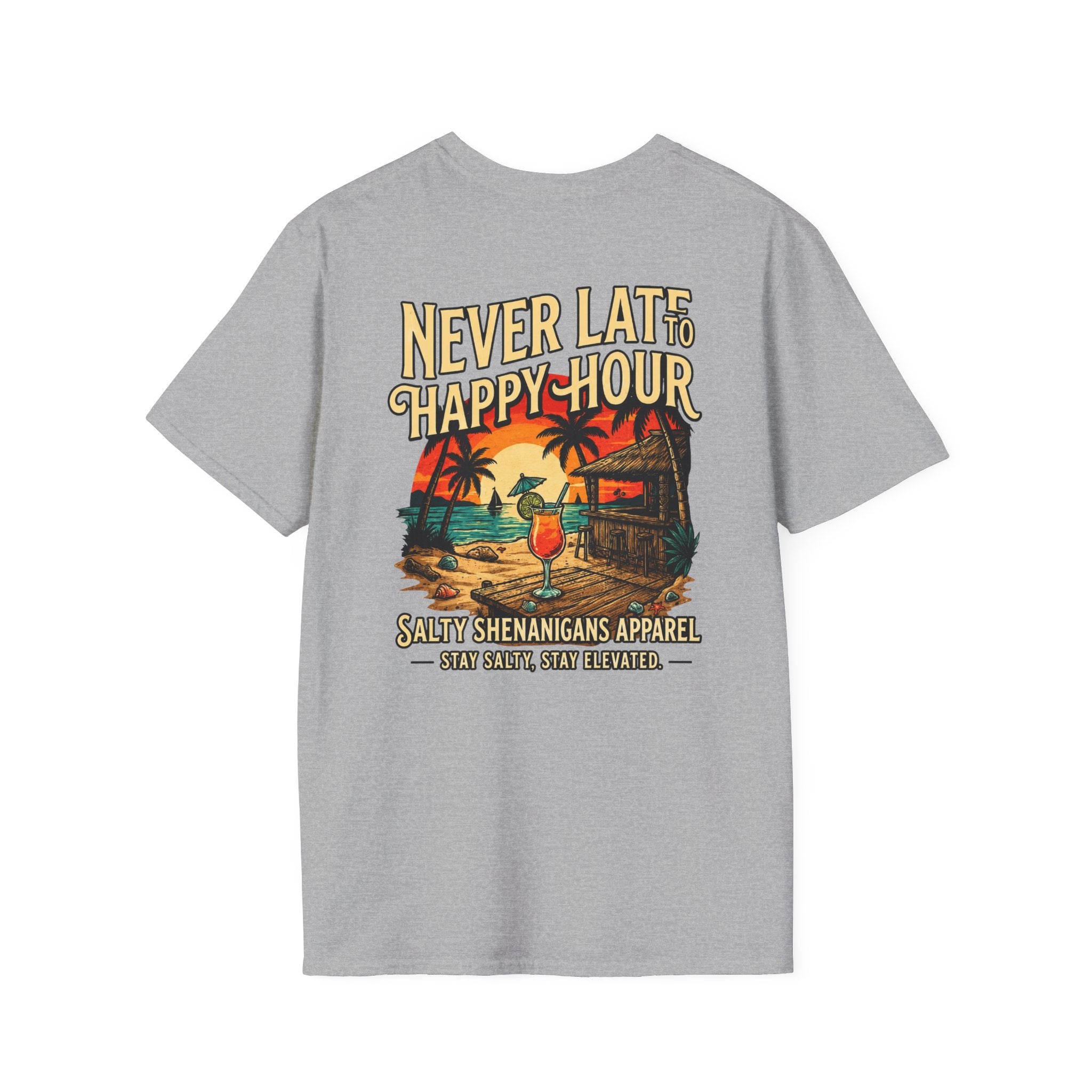 Never Late To Happy Hour Coastal Graphic Tee Printify