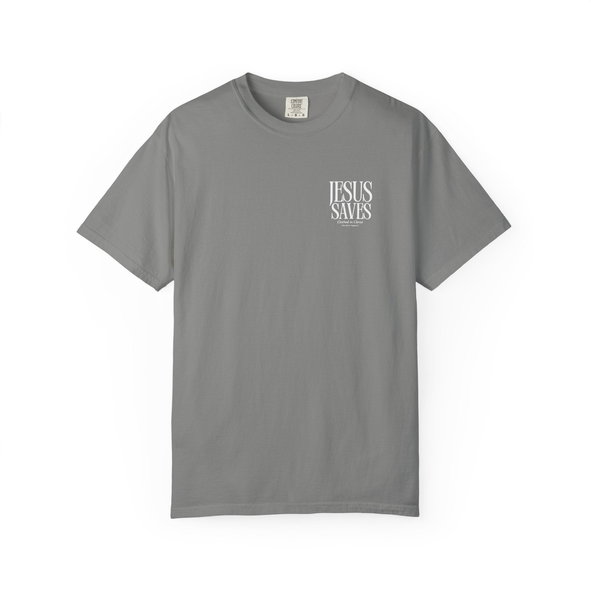 Jesus Saves T-Shirt — Minimal Embossed Religious Tee Printify
