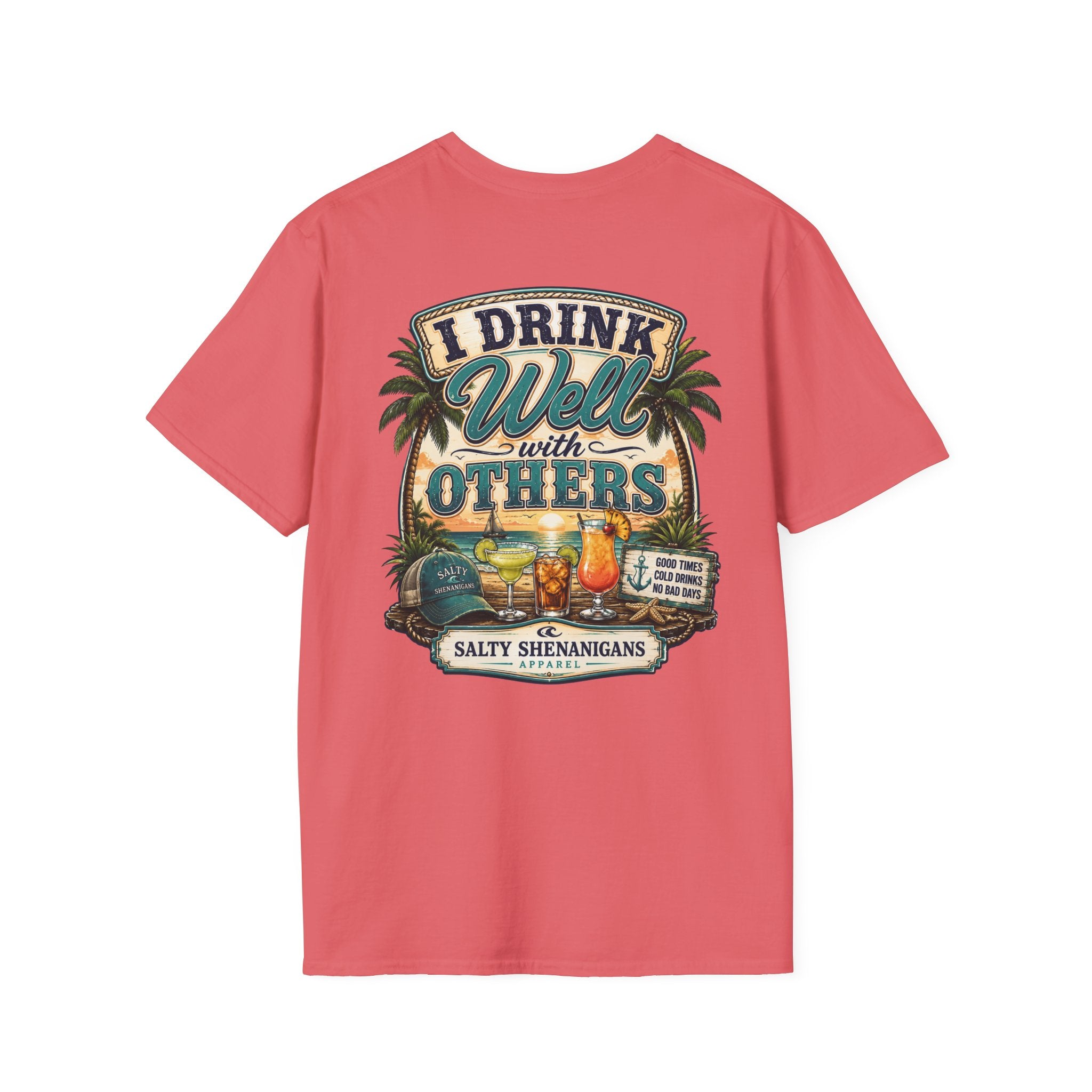 I Drink Well With Others Beach Bar T-Shirt | Tropical Happy Hour Shirt Printify