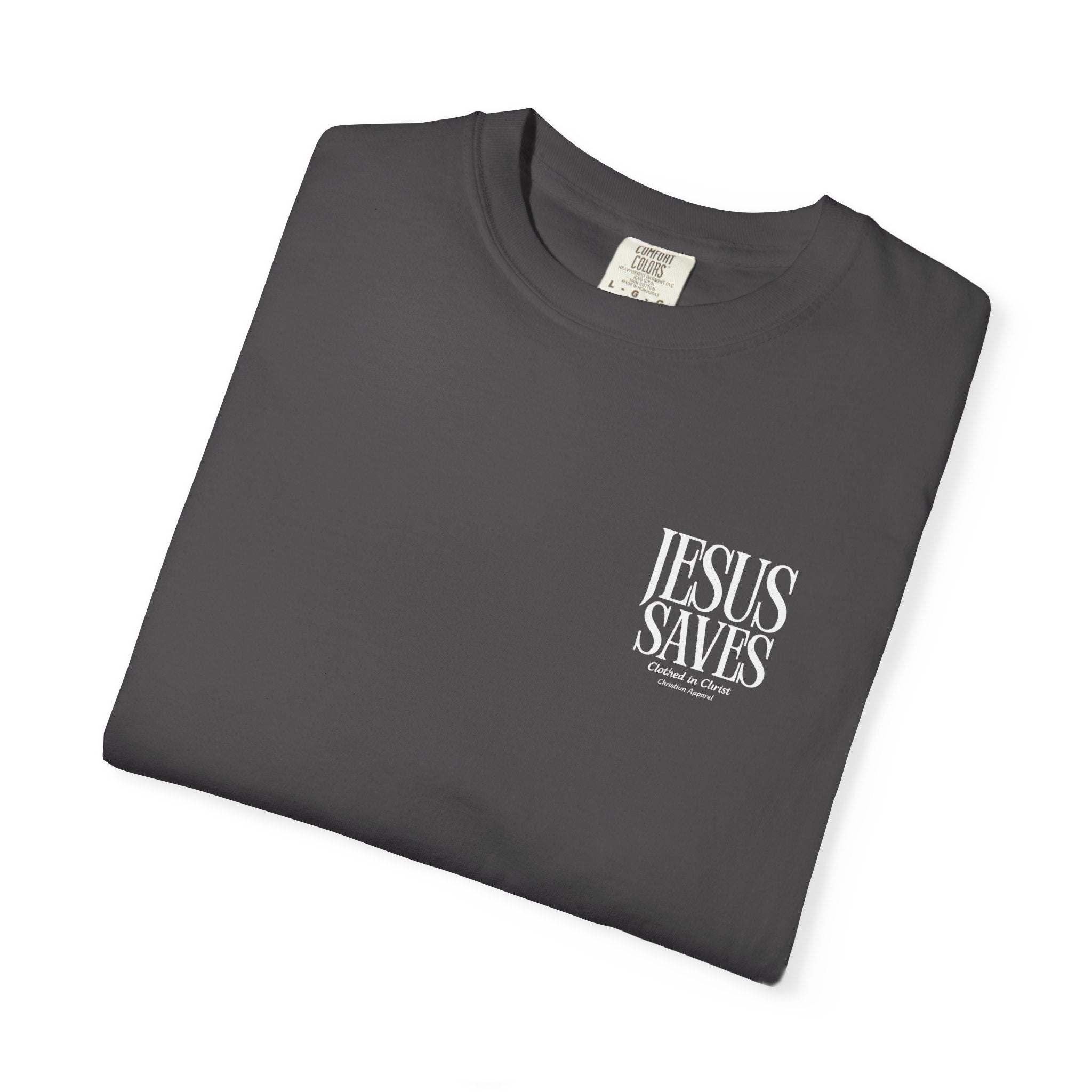 Jesus Saves T-Shirt — Minimal Embossed Religious Tee Printify