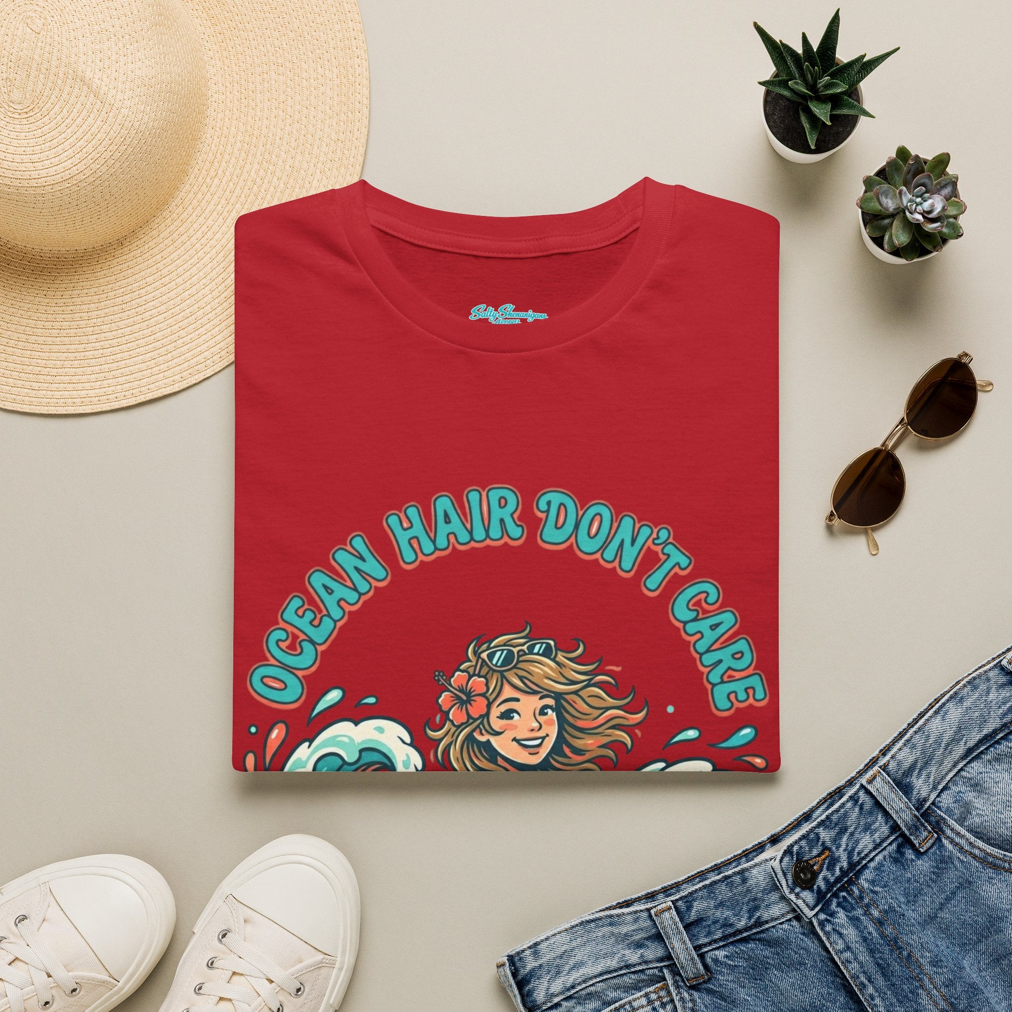 Ocean Hair Don't Care Salty Shenanigans Apparel  T-Shirt Printify