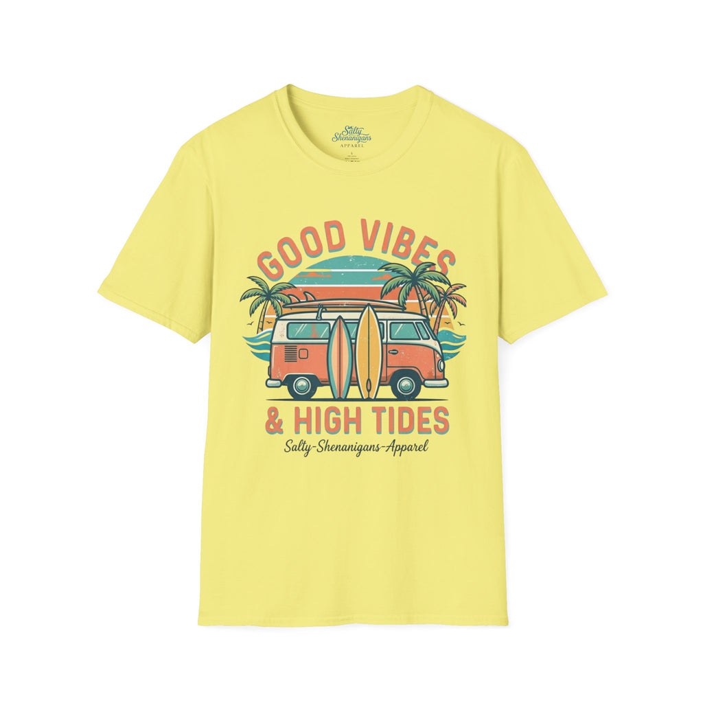 Good Vibes High Tides Beach Shirt | Coastal Surf Lifestyle Tee Printify